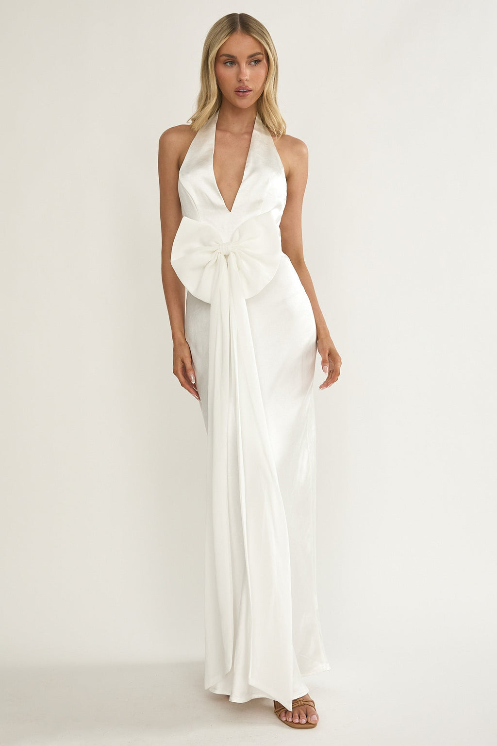 Ophelina Oversized Bow Halter Dress White