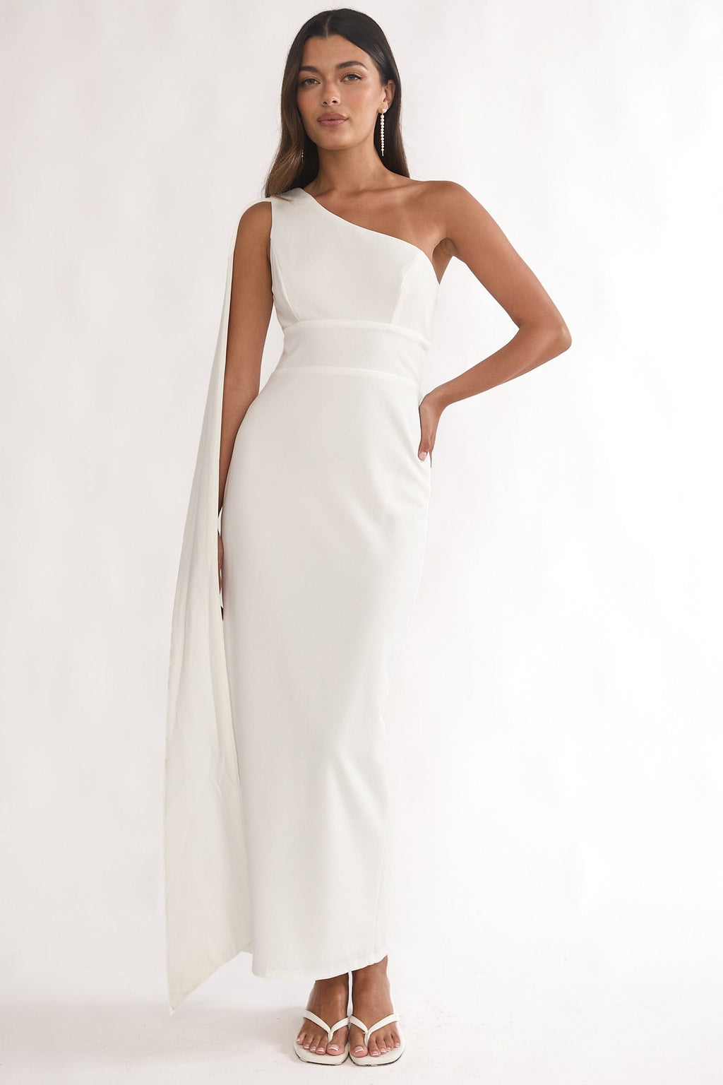 Verra One-Shoulder Sash Maxi Dress White
