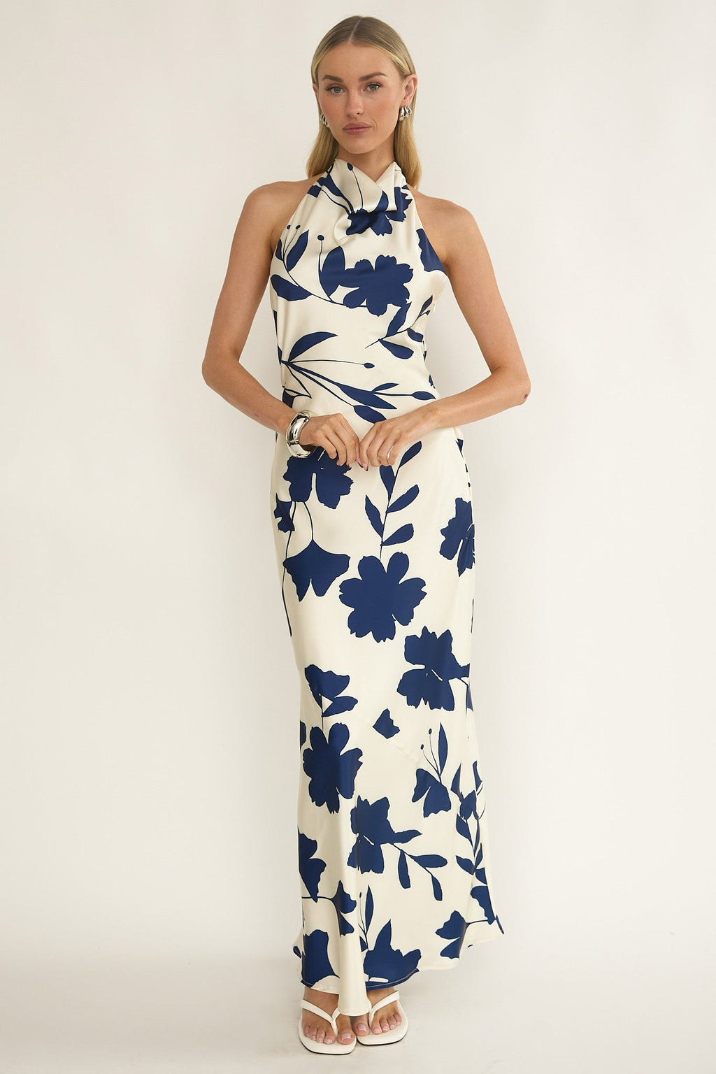 Elowis Cowl Halterneck Maxi Dress Floral Beige