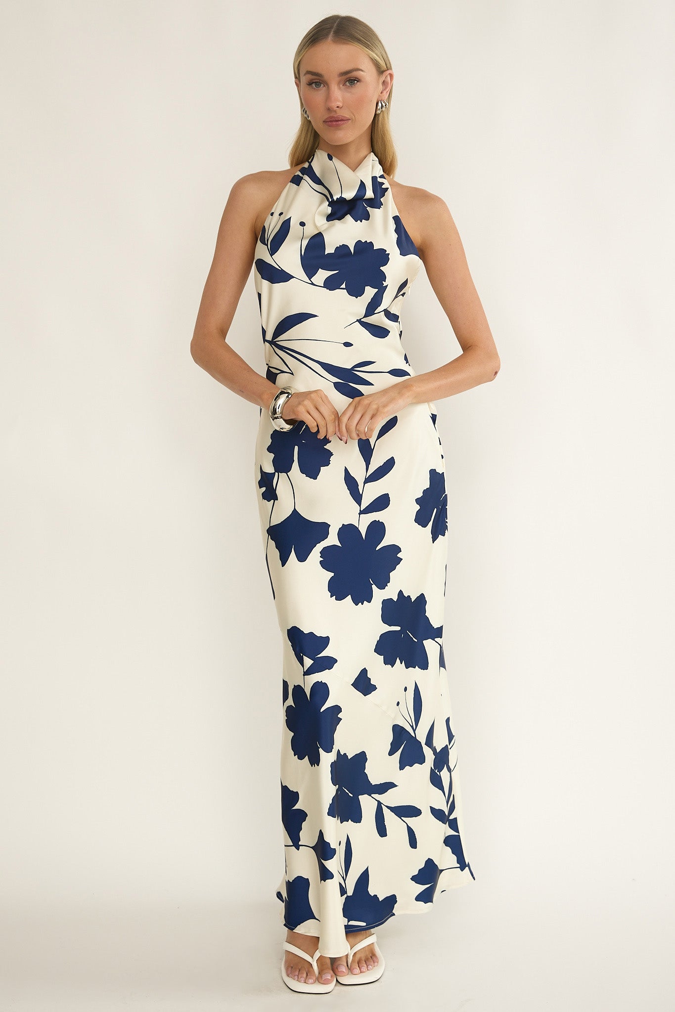 Elowis Cowl Halterneck Maxi Dress Floral Beige