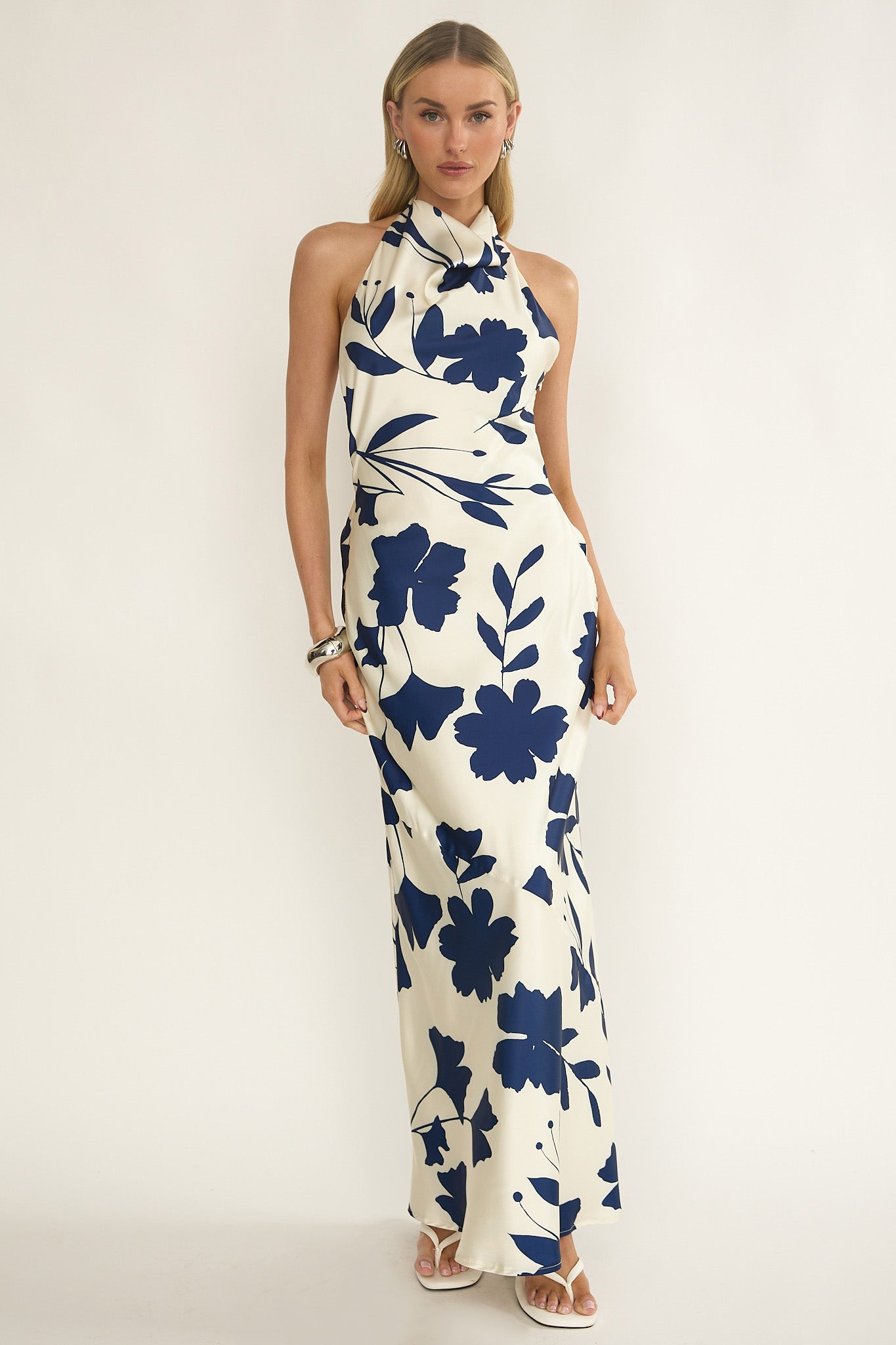 Elowis Cowl Halterneck Maxi Dress Floral Beige