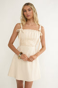 Dylana Pintuck Pleat Bodice Mini Dress Cream