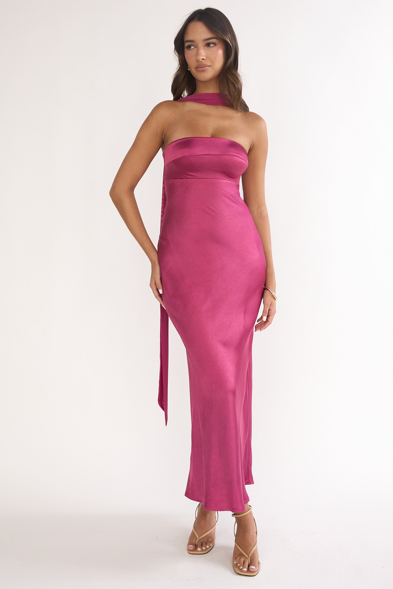 Lior Detachable Shoulder Maxi Dress Burgundy