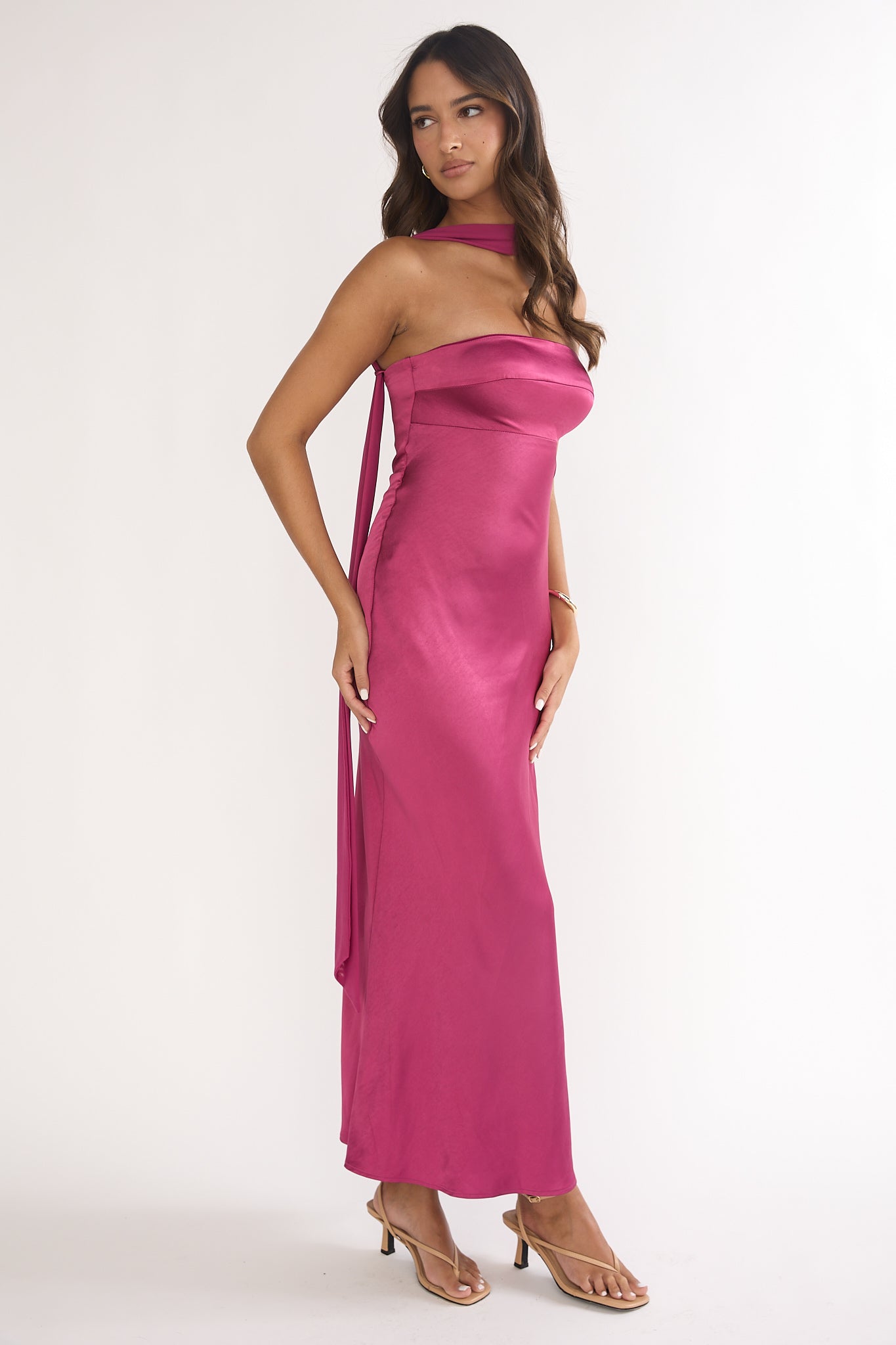 Lior Detachable Shoulder Maxi Dress Burgundy