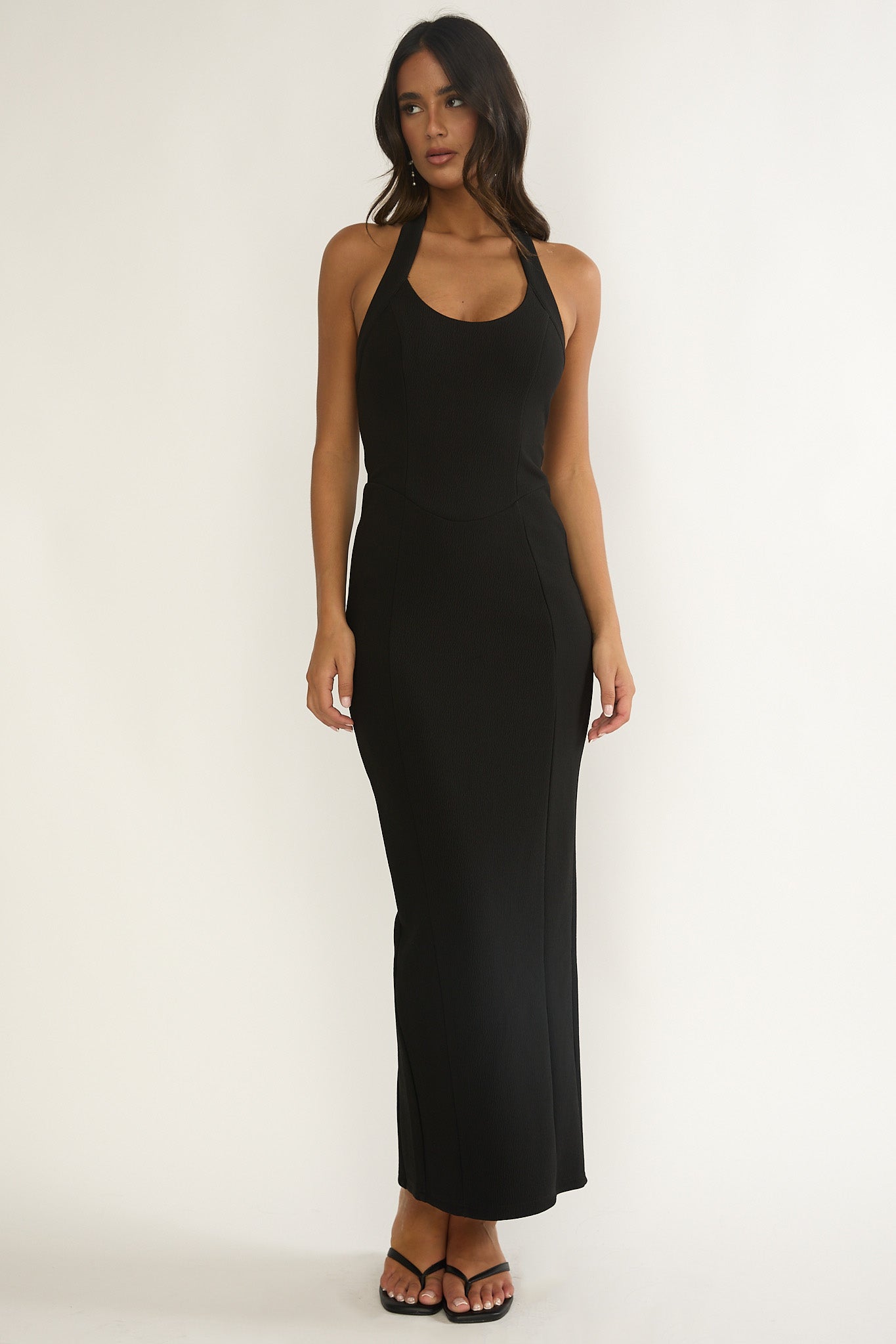 Shailyn Scoop Neck Halter Maxi Dress Black