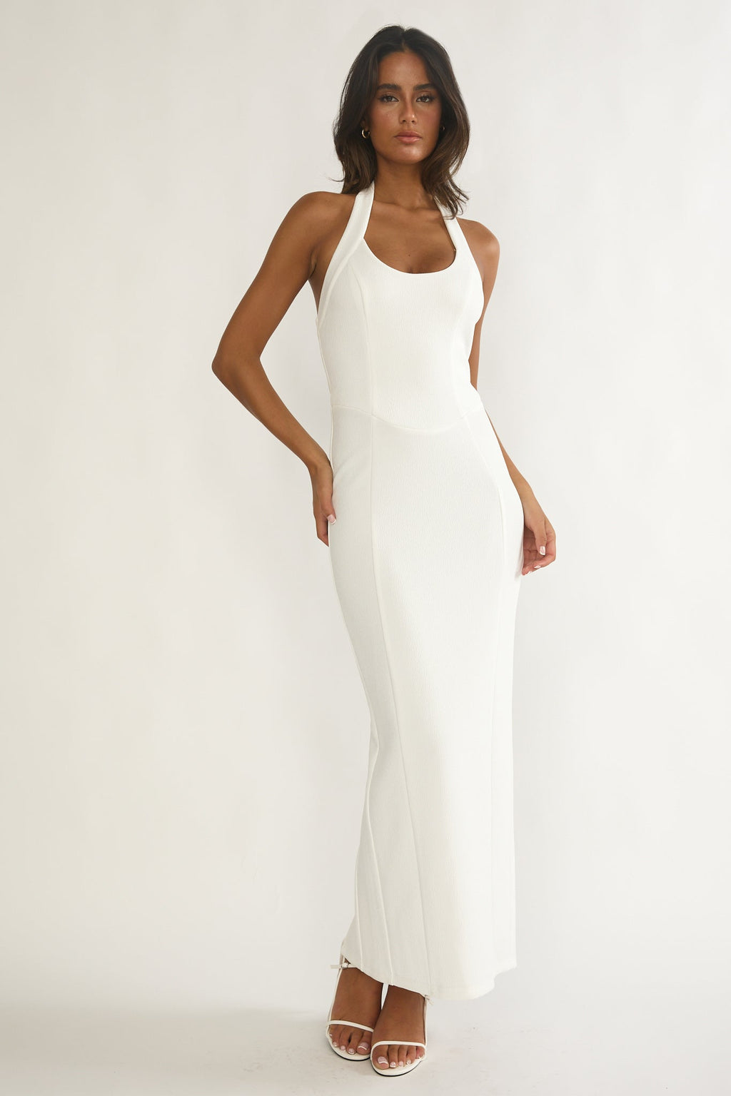 Shailyn Scoop Neck Halter Maxi Dress White