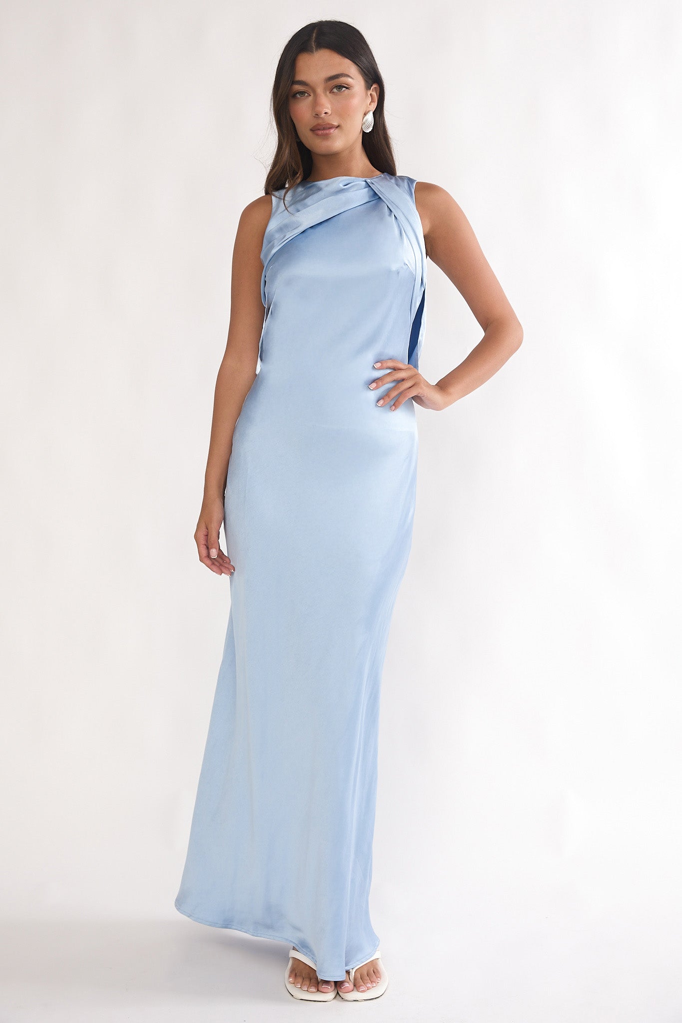 Levinia Draped Back Maxi Dress Blue