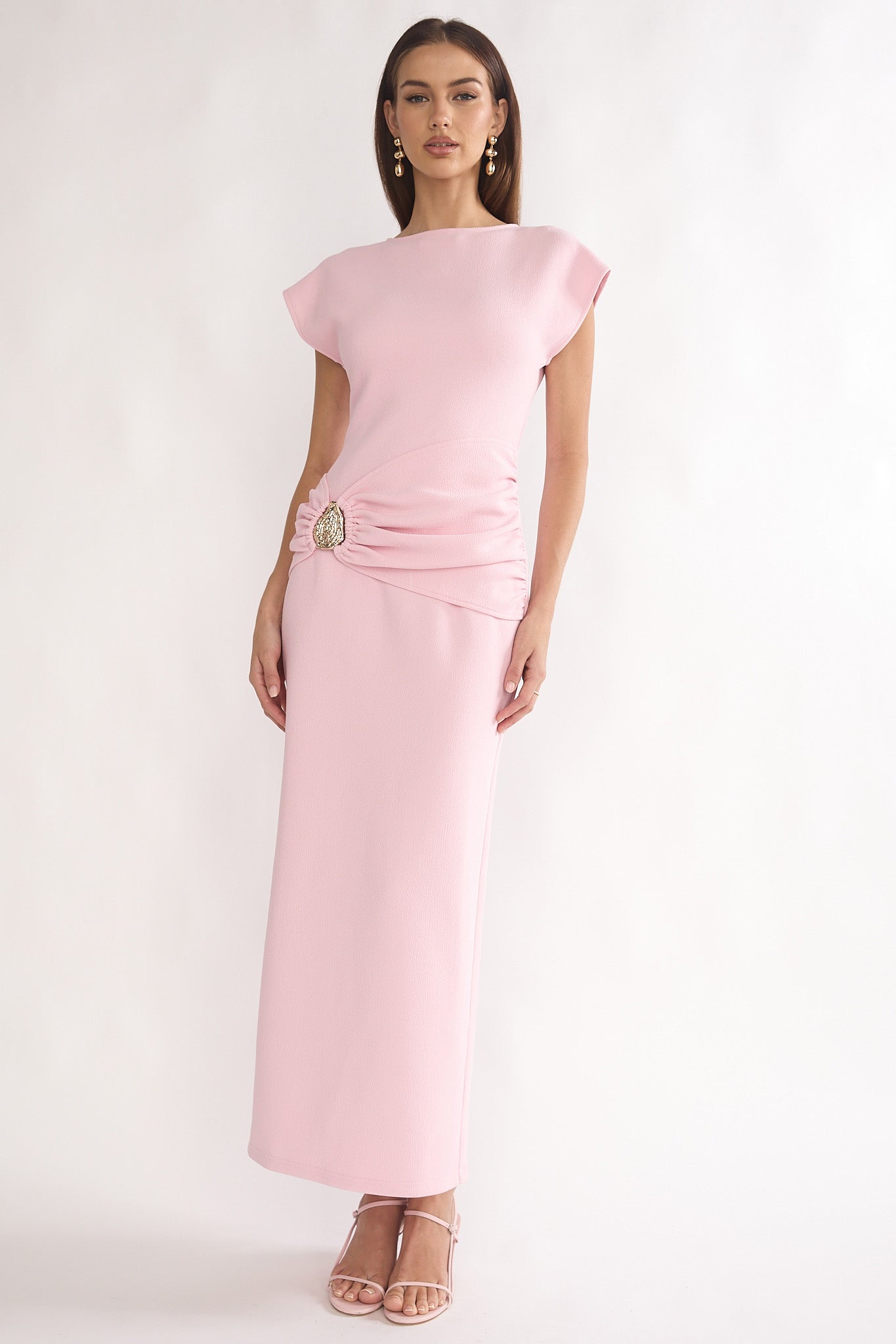 Briona Short Sleeve Buckle Maxi Dress Pink