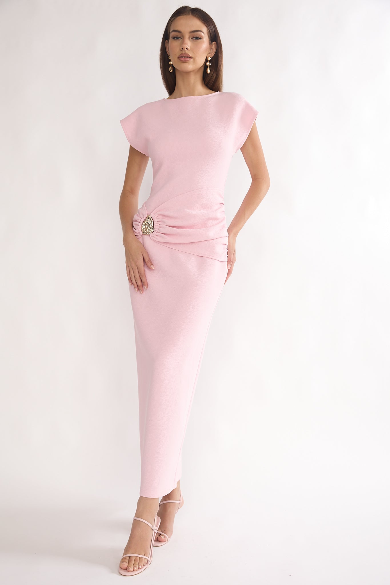 Briona Short Sleeve Buckle Maxi Dress Pink
