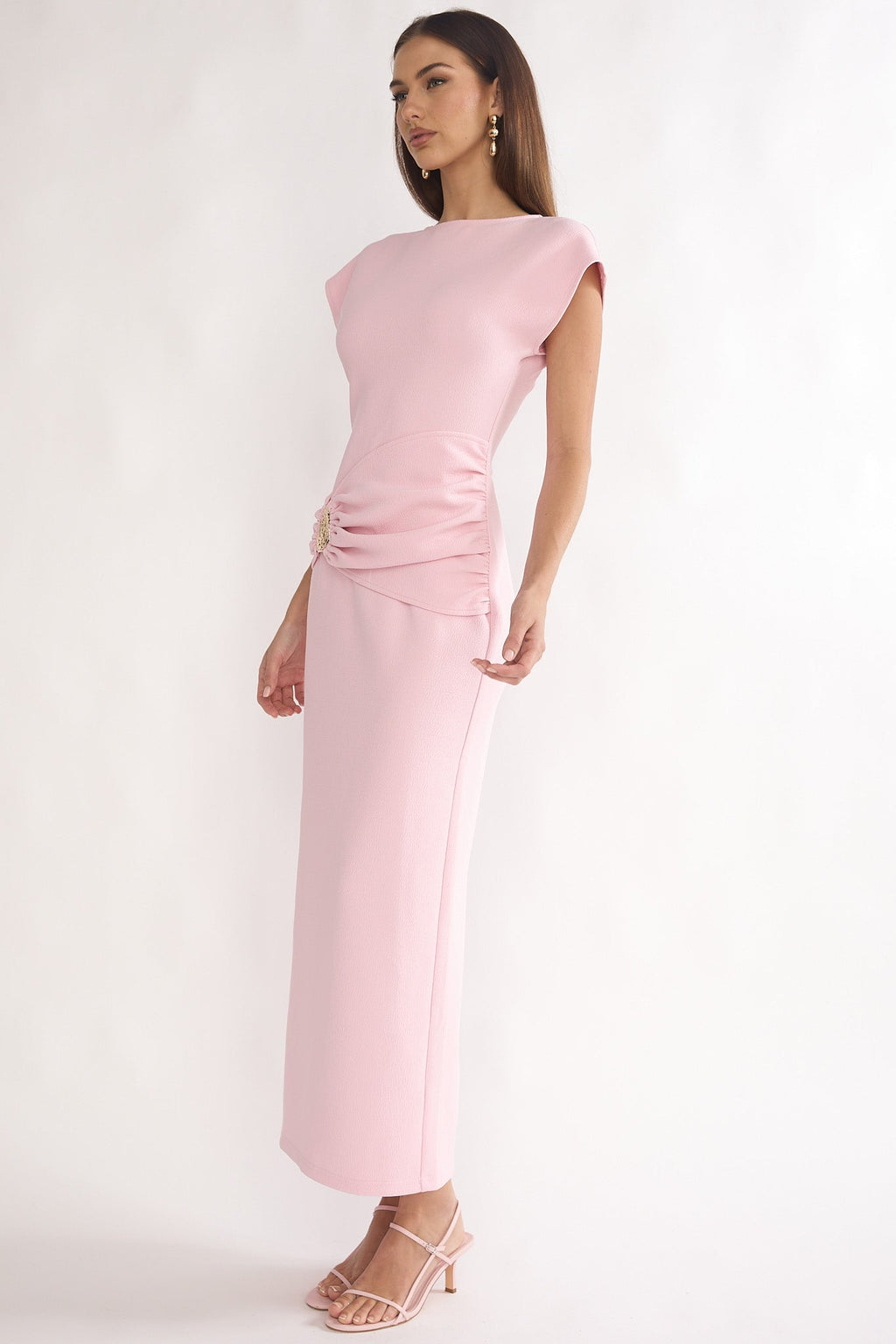 Briona Short Sleeve Buckle Maxi Dress Pink