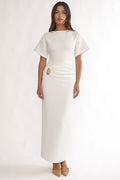 Briona Short Sleeve Buckle Maxi Dress White