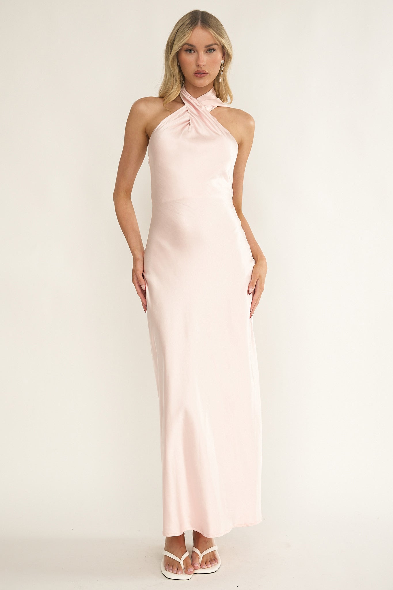 Alvara Crossover Halterneck Maxi Dress Pink