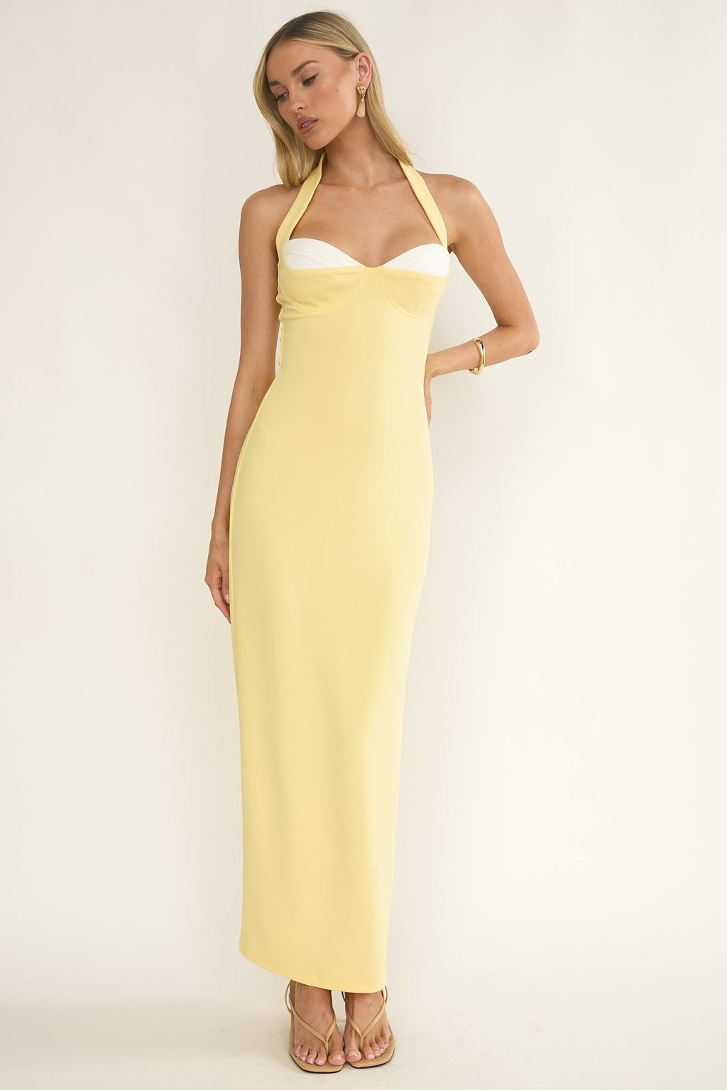Briela Halter Bustier Maxi Dress Lemon