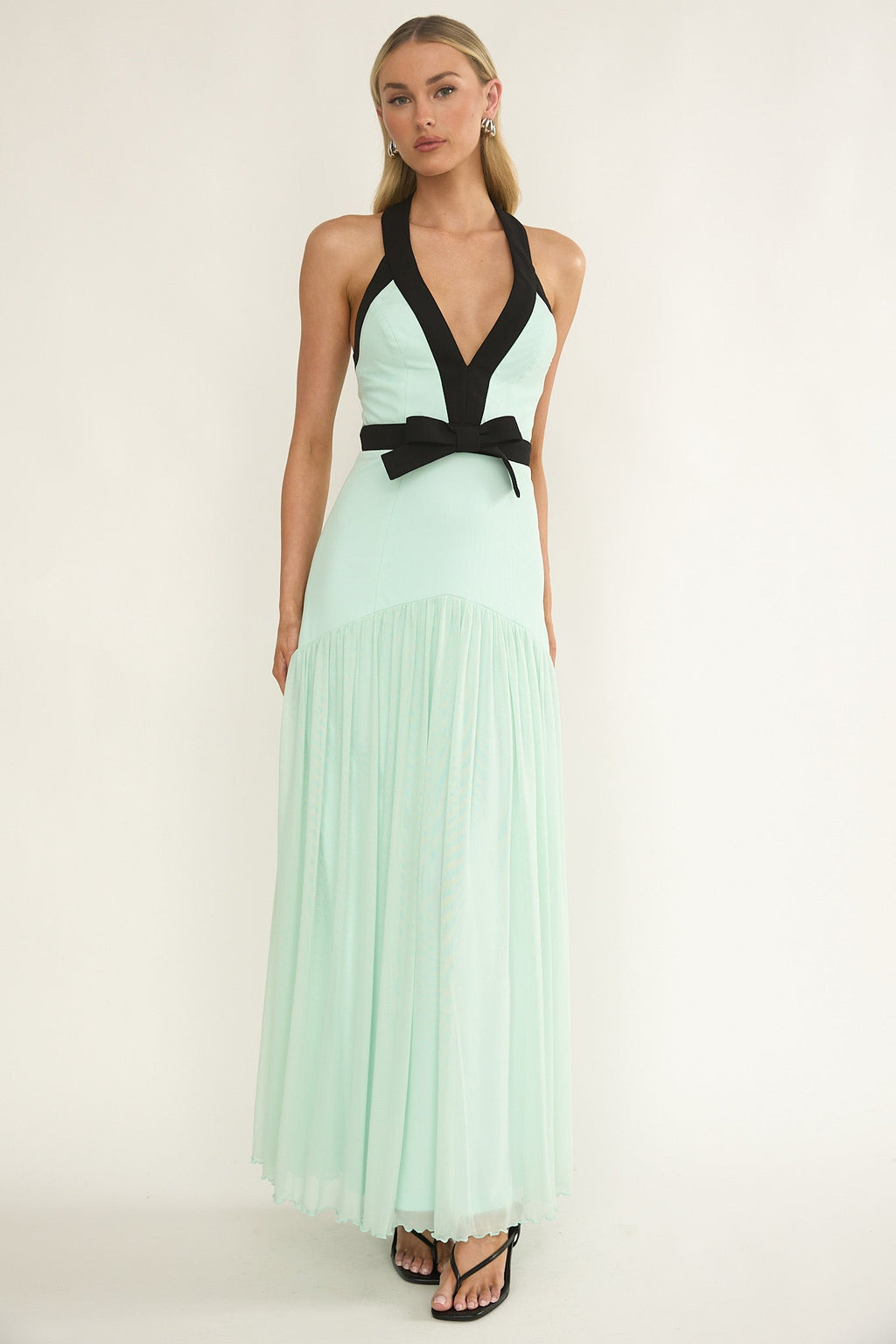 Aven Halter Bow Maxi Dress Mint