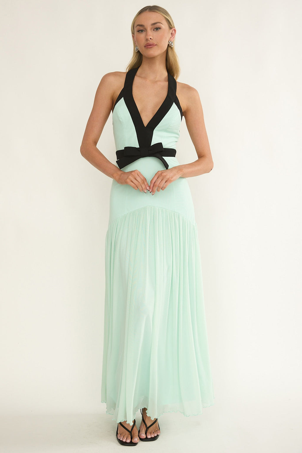 Aven Halter Bow Maxi Dress Mint