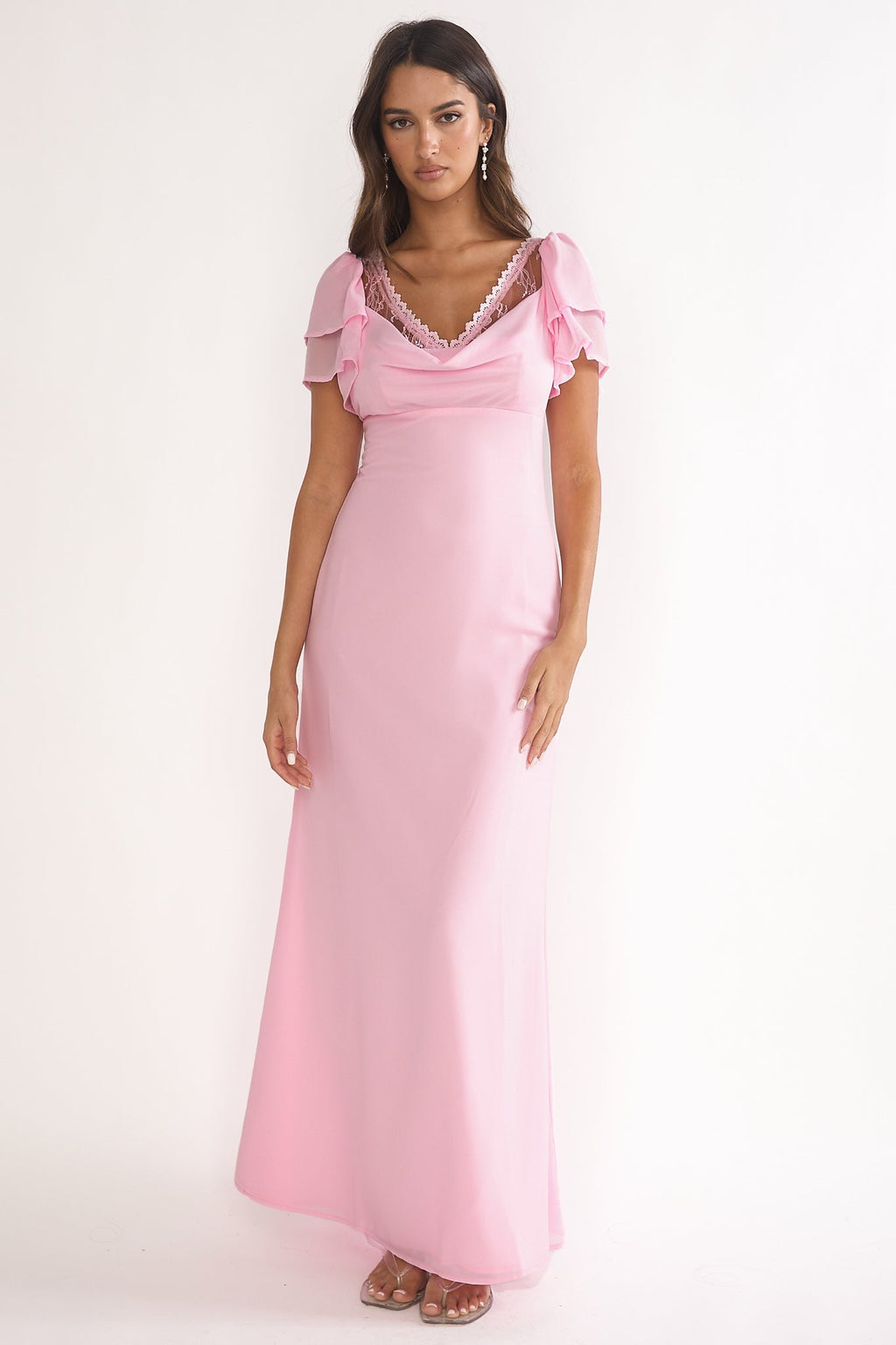 Elorin Lace Trim Maxi Dress Pink
