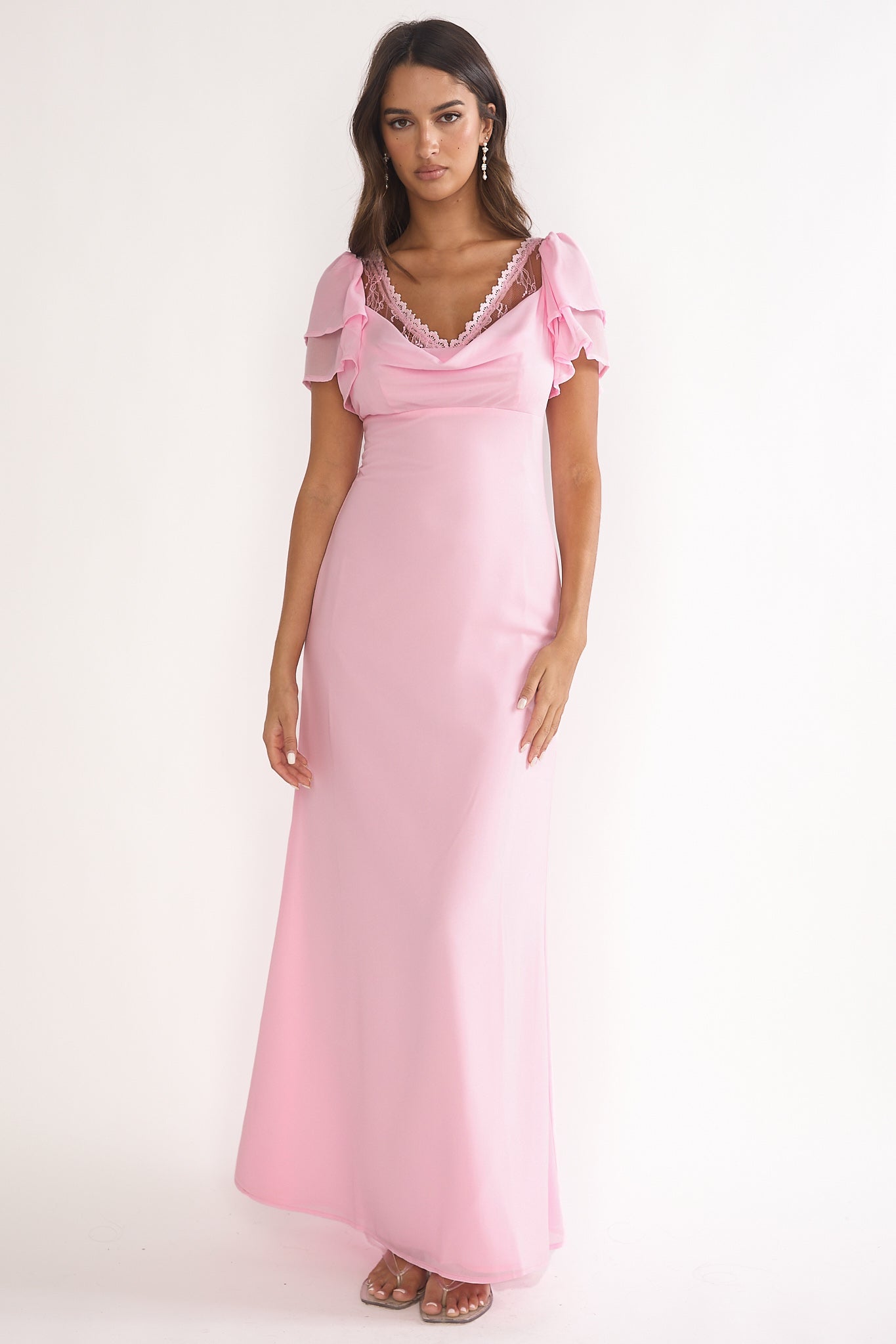 Elorin Lace Trim Maxi Dress Pink