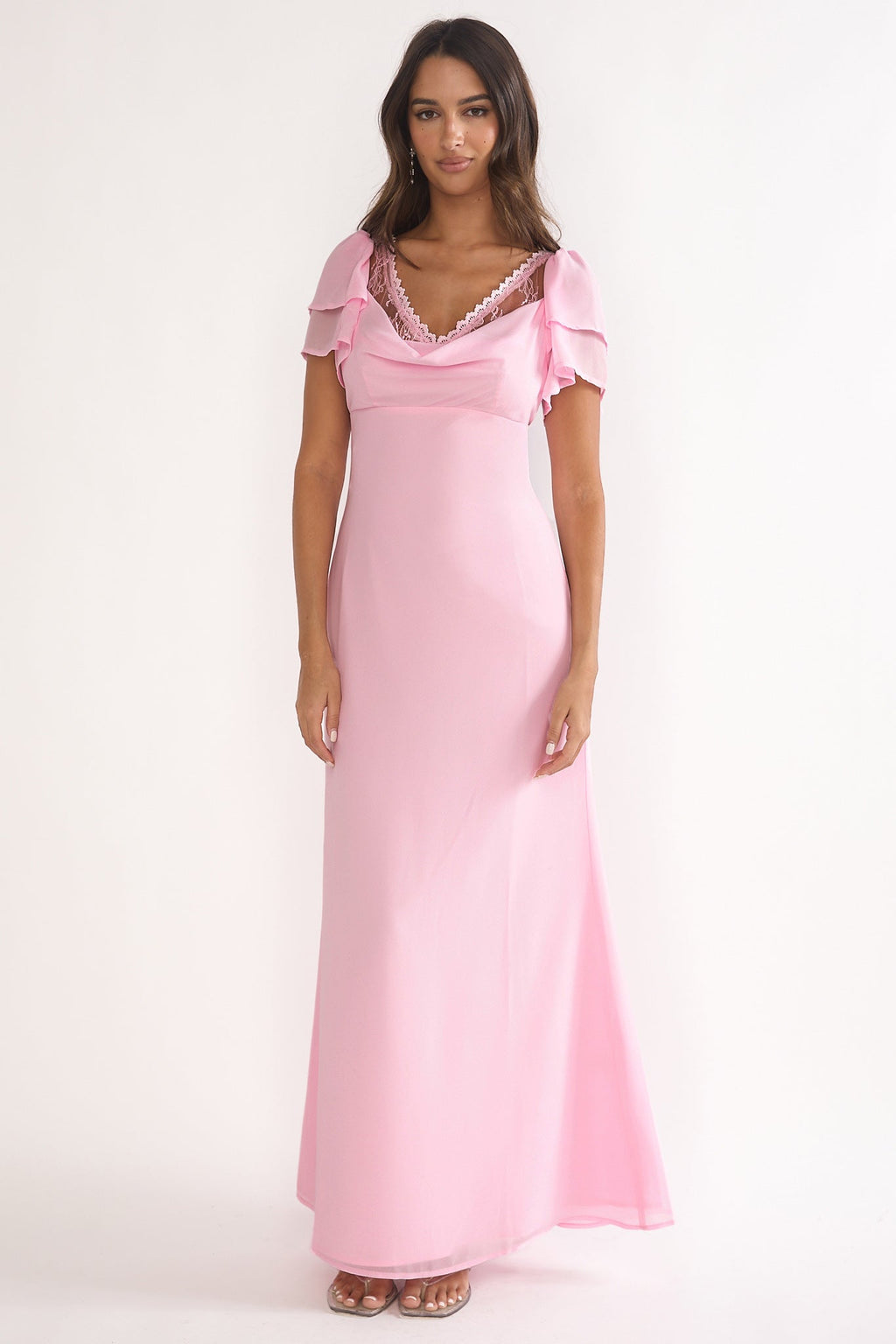 Elorin Lace Trim Maxi Dress Pink