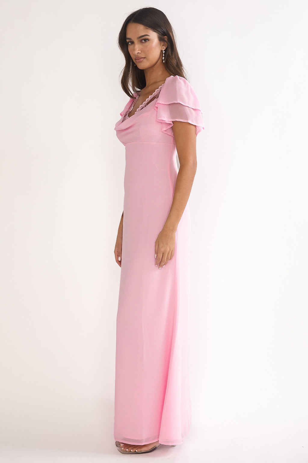Elorin Lace Trim Maxi Dress Pink