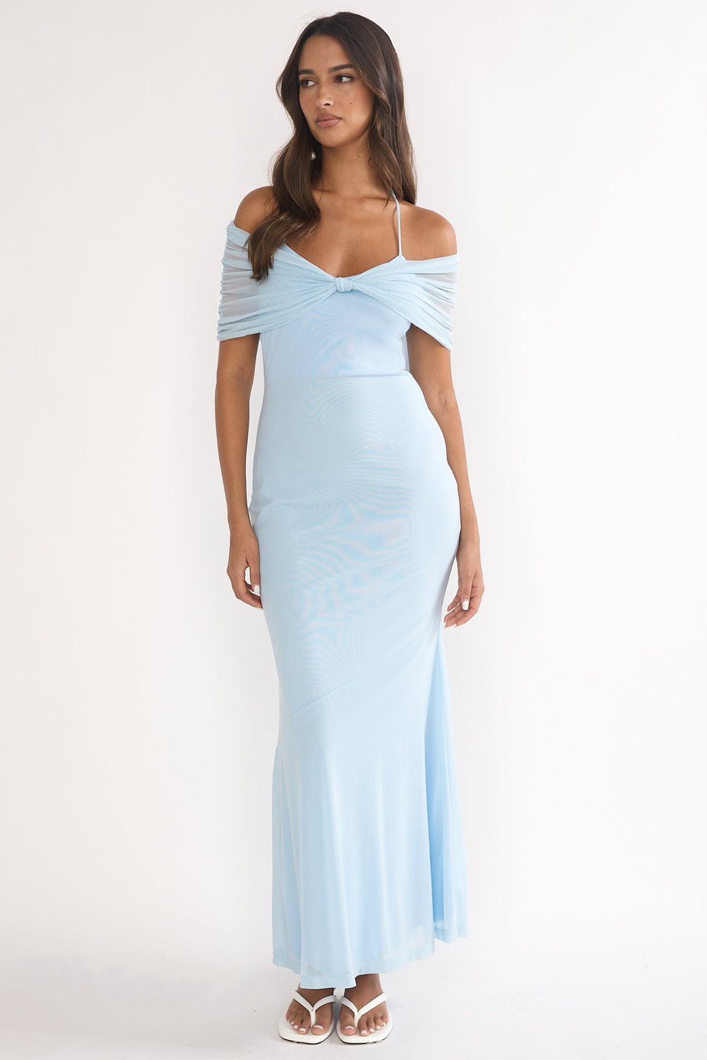 Shia Off-Shoulder Halterneck Maxi Dress Blue