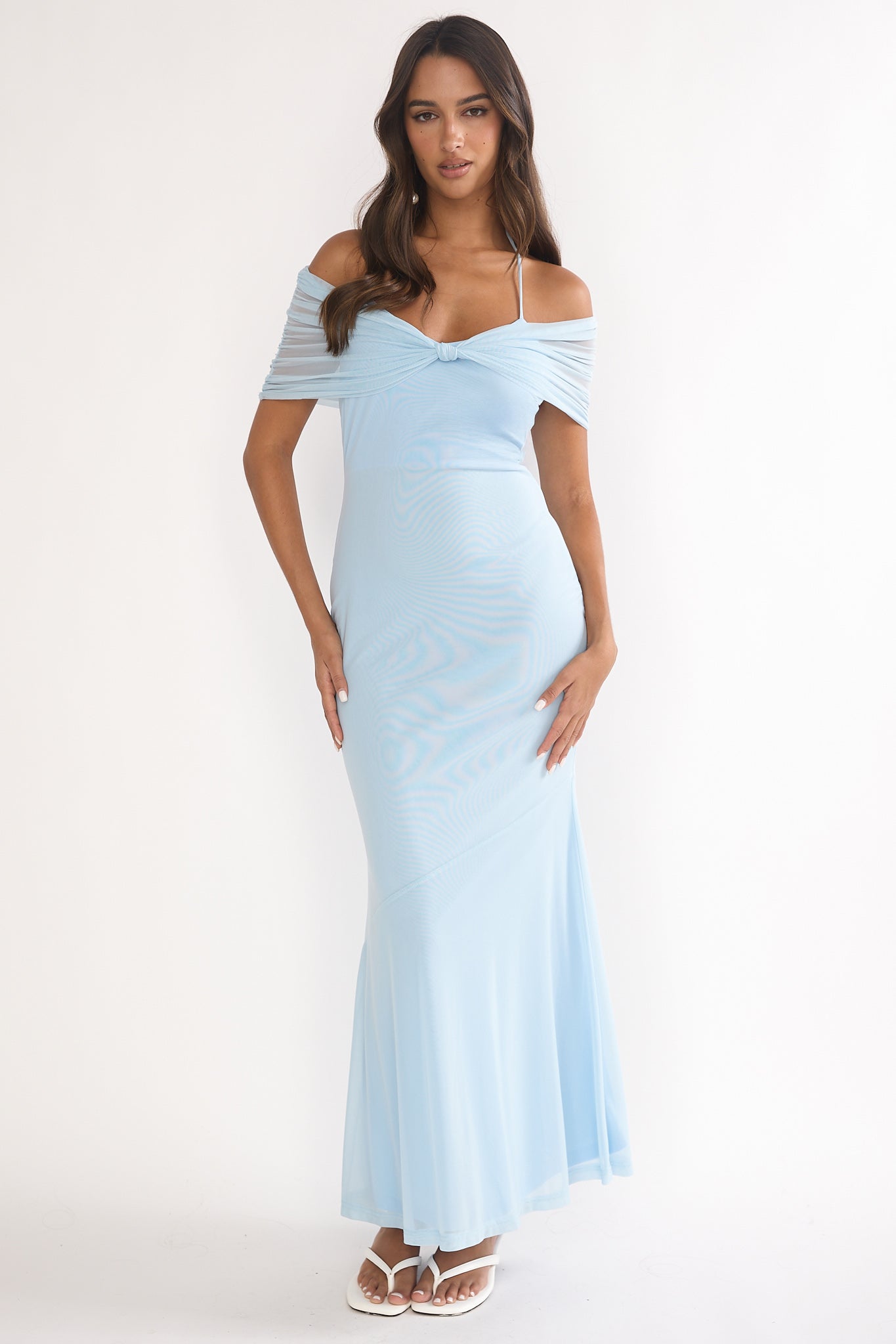 Shia Off-Shoulder Halterneck Maxi Dress Blue
