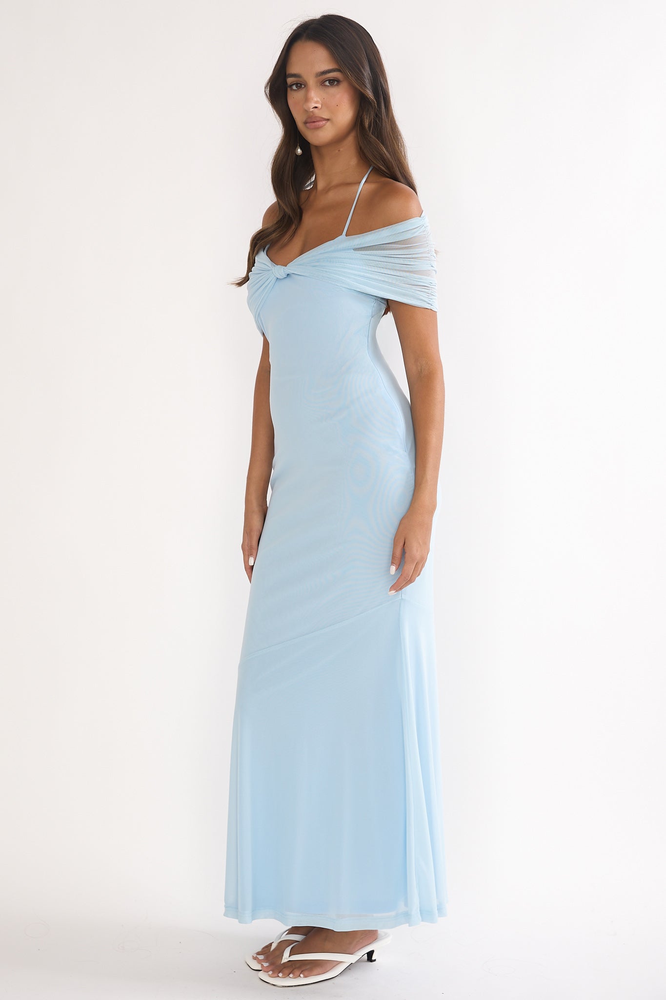 Shia Off-Shoulder Halterneck Maxi Dress Blue