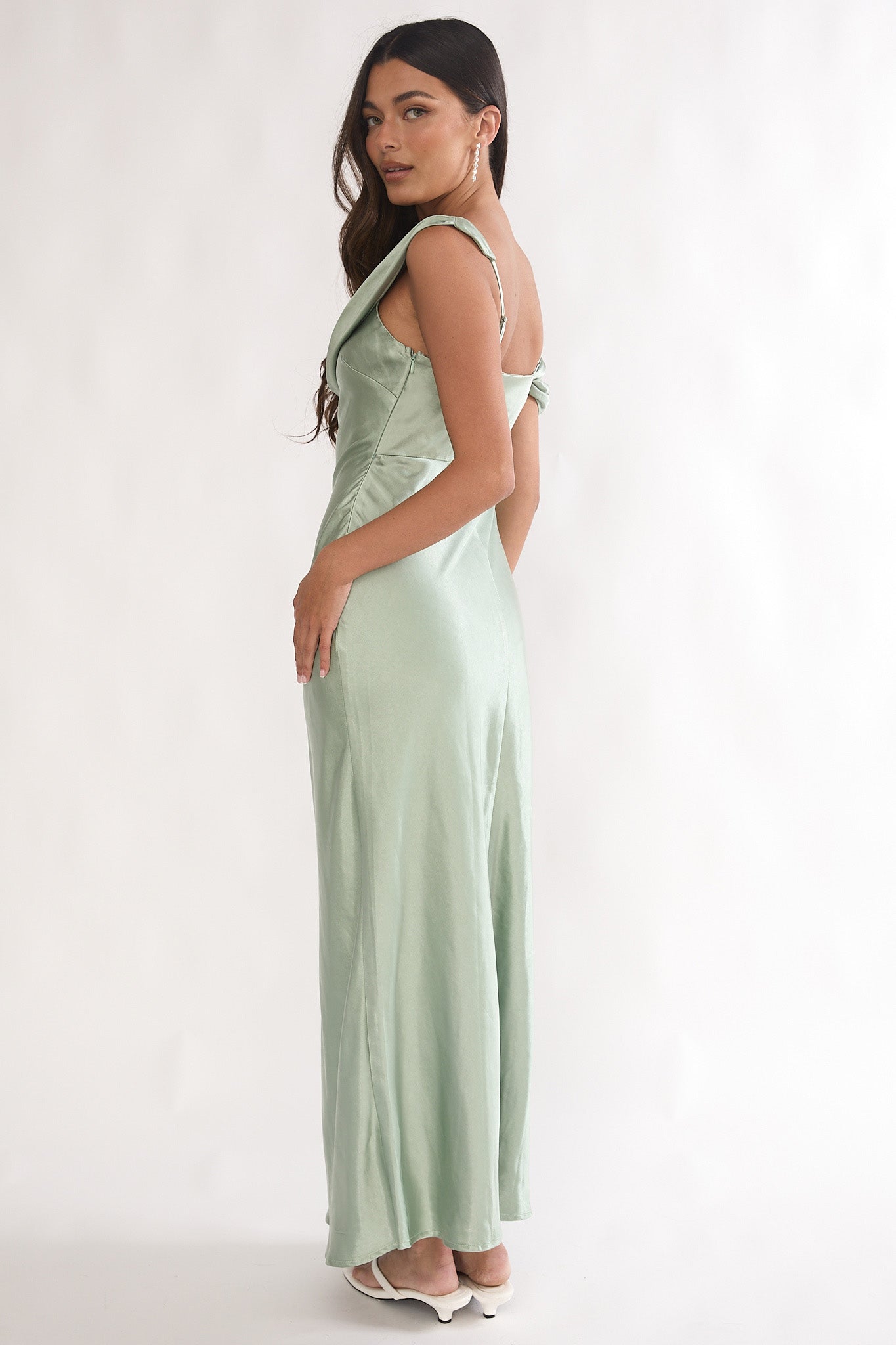 Emelle Asymmetric Neckline Maxi Dress Pistachio