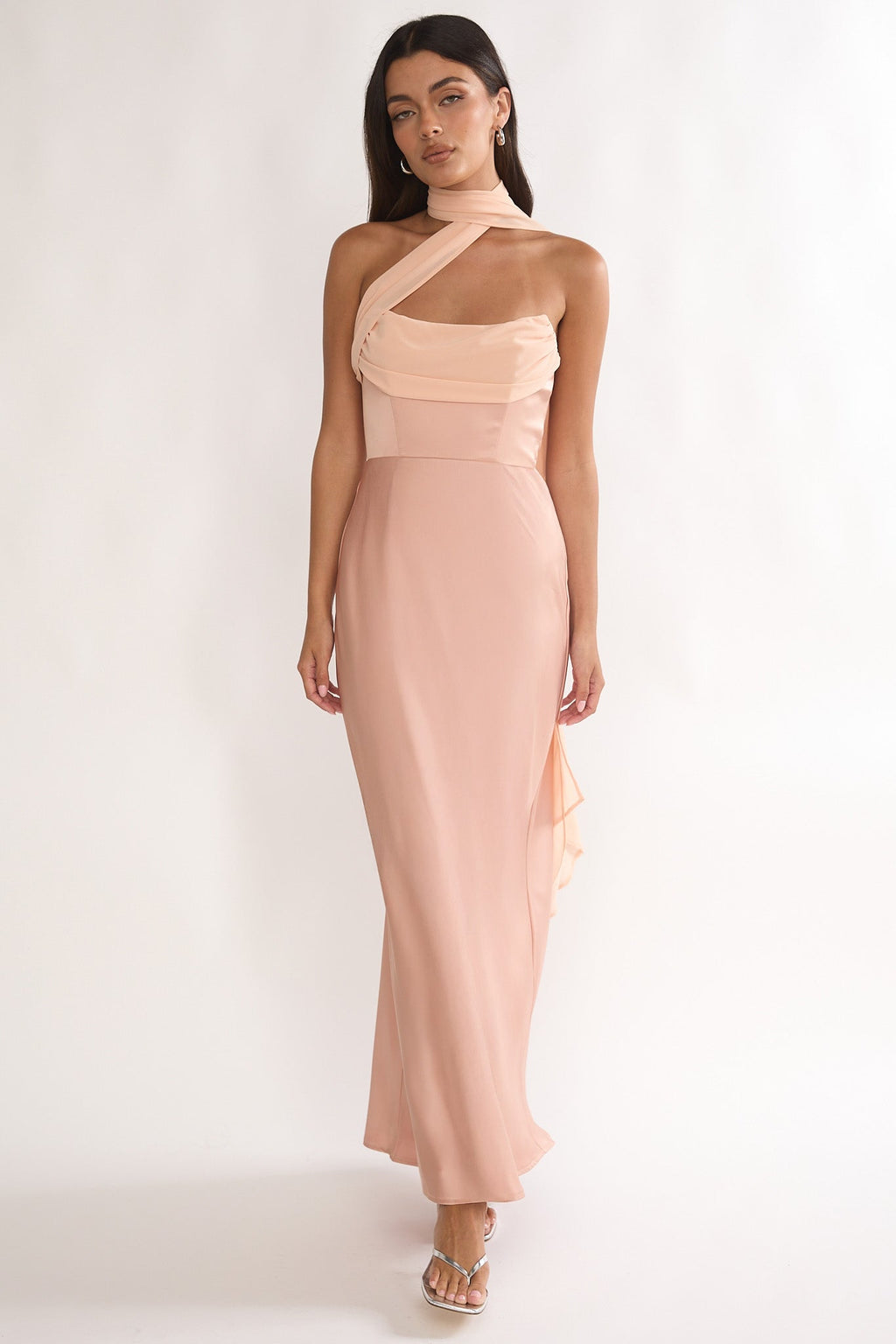 Merisalyn Strapless Scarf Maxi Dress Apricot
