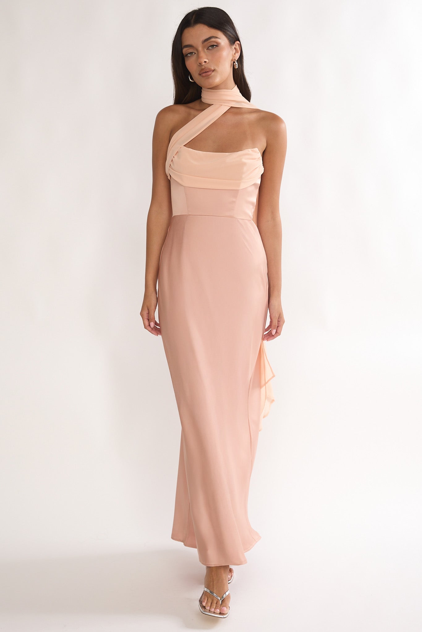 Merisalyn Strapless Scarf Maxi Dress Apricot