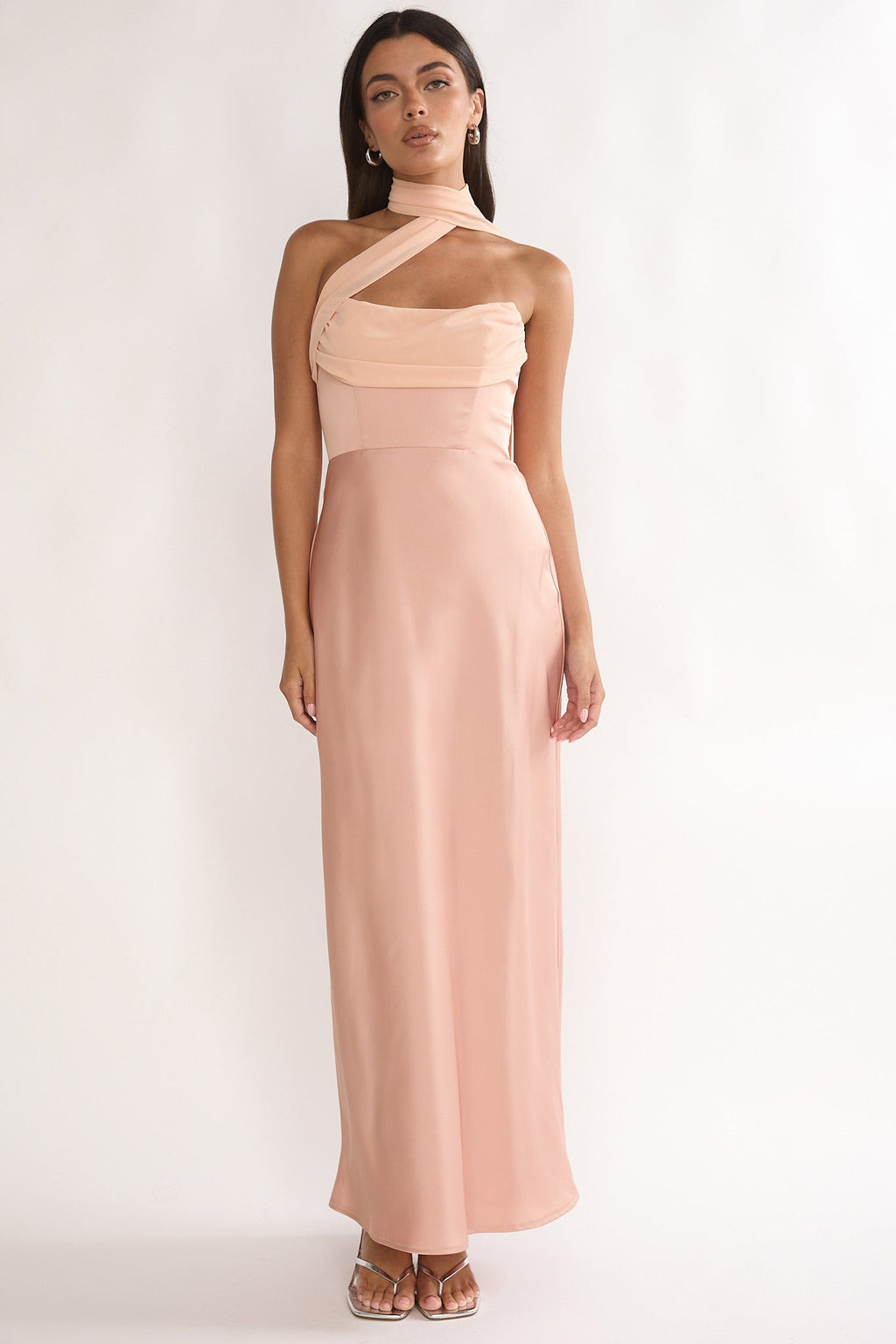 Merisalyn Strapless Scarf Maxi Dress Apricot