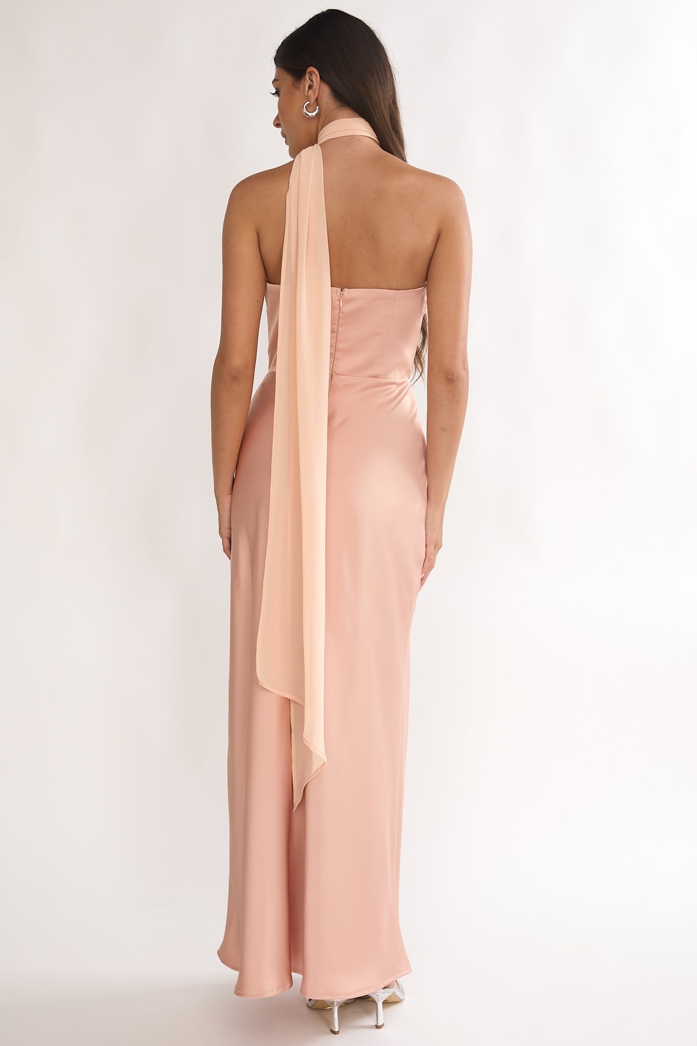 Merisalyn Strapless Scarf Maxi Dress Apricot