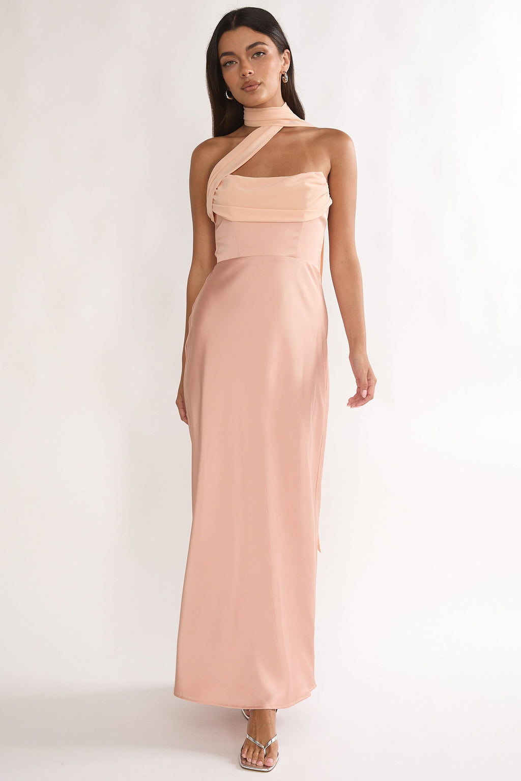 Merisalyn Strapless Scarf Maxi Dress Apricot
