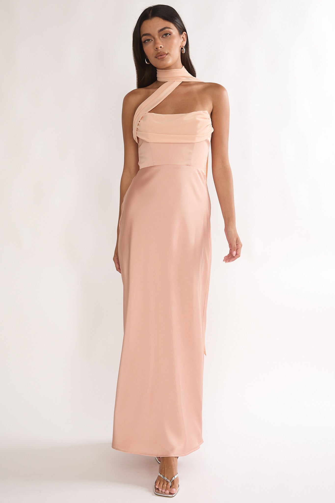 Merisalyn Strapless Scarf Maxi Dress Apricot