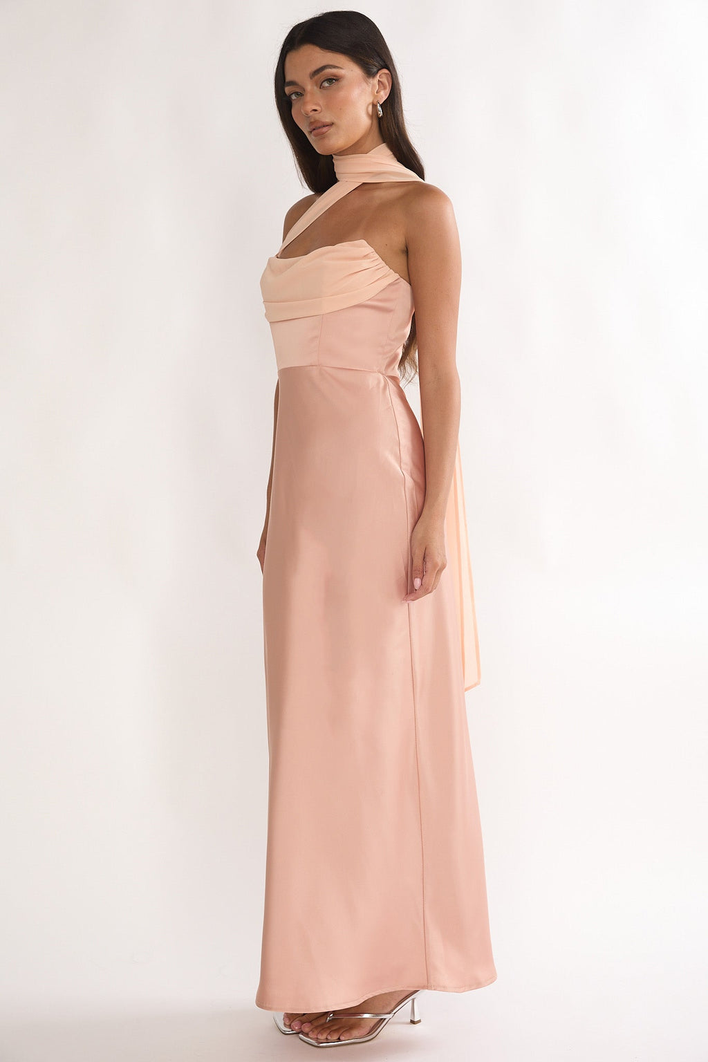 Merisalyn Strapless Scarf Maxi Dress Apricot