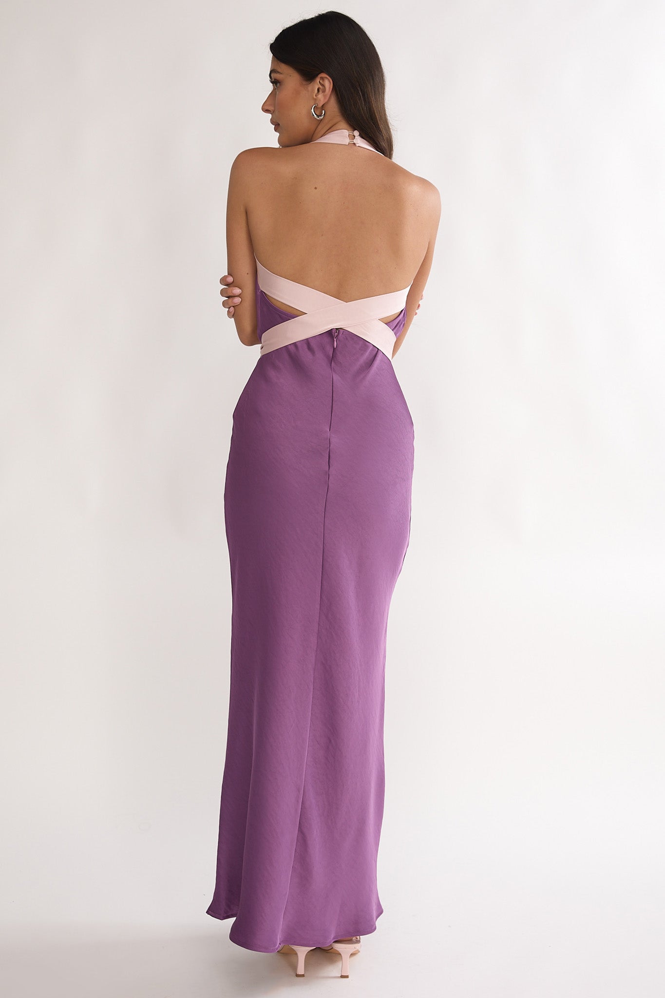 Elanah Waist Tie Halter Maxi Dress Grape
