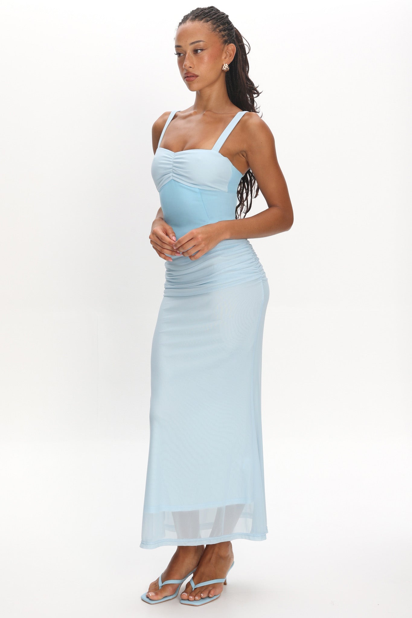 Maelle Contrast Bodice Ruched Maxi Dress Baby Blue