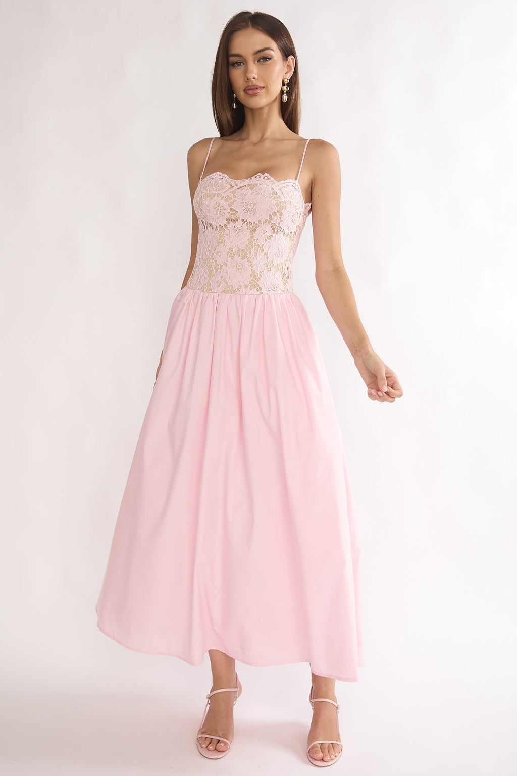 She's A Lady Lace Bodice Maxi Dress Pink