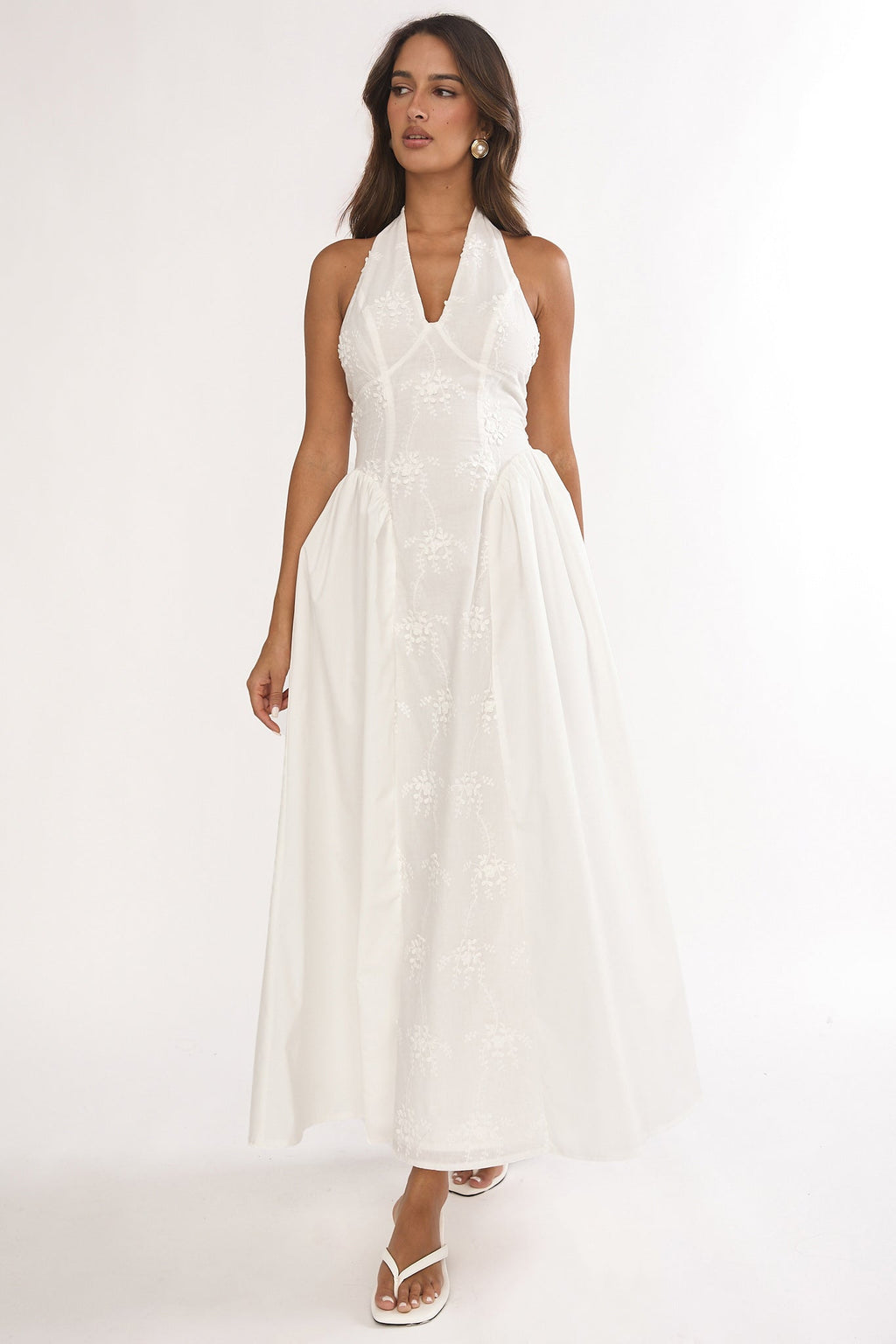 Talirosa Embroidered Halterneck Maxi Dress White