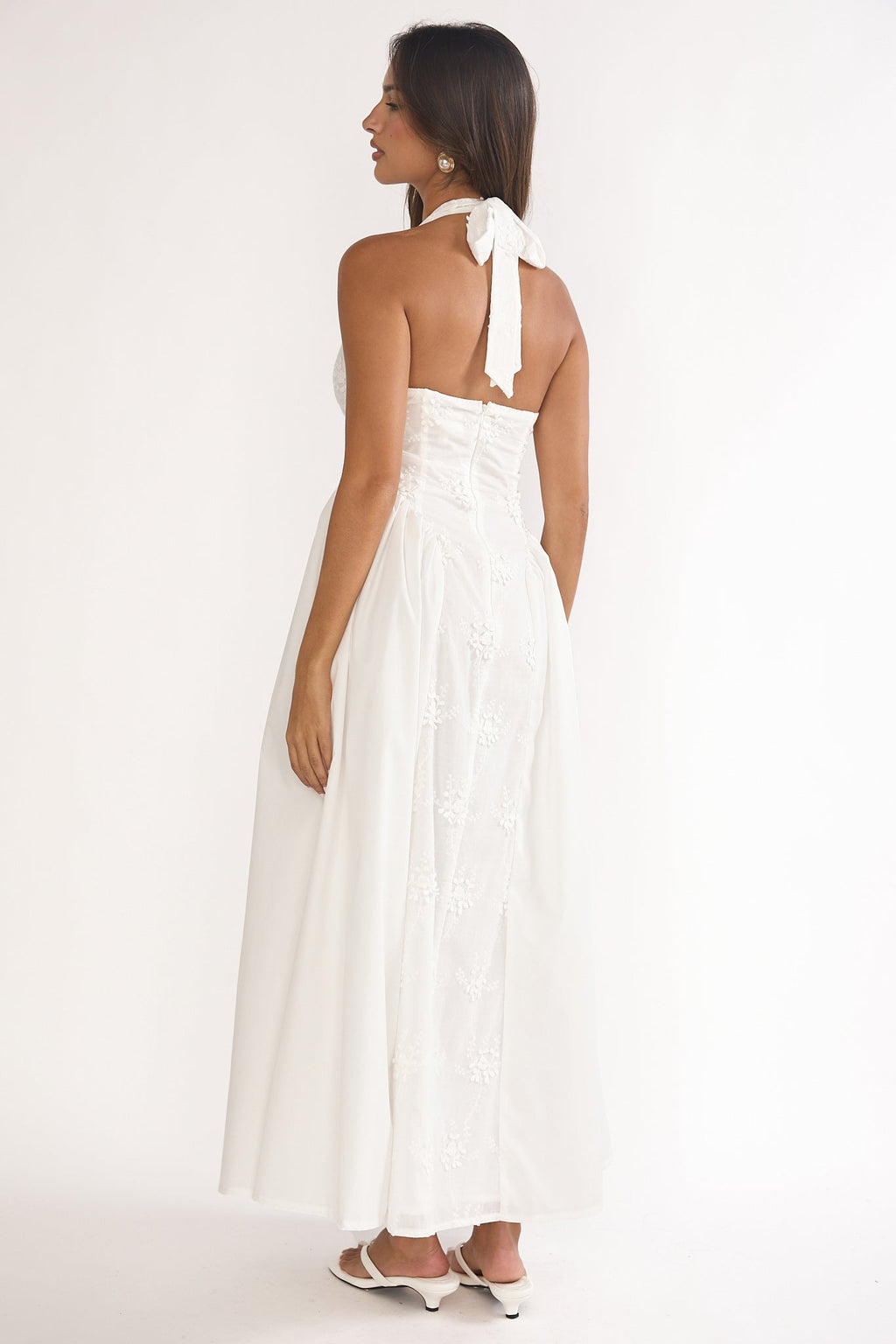 Talirosa Embroidered Halterneck Maxi Dress White