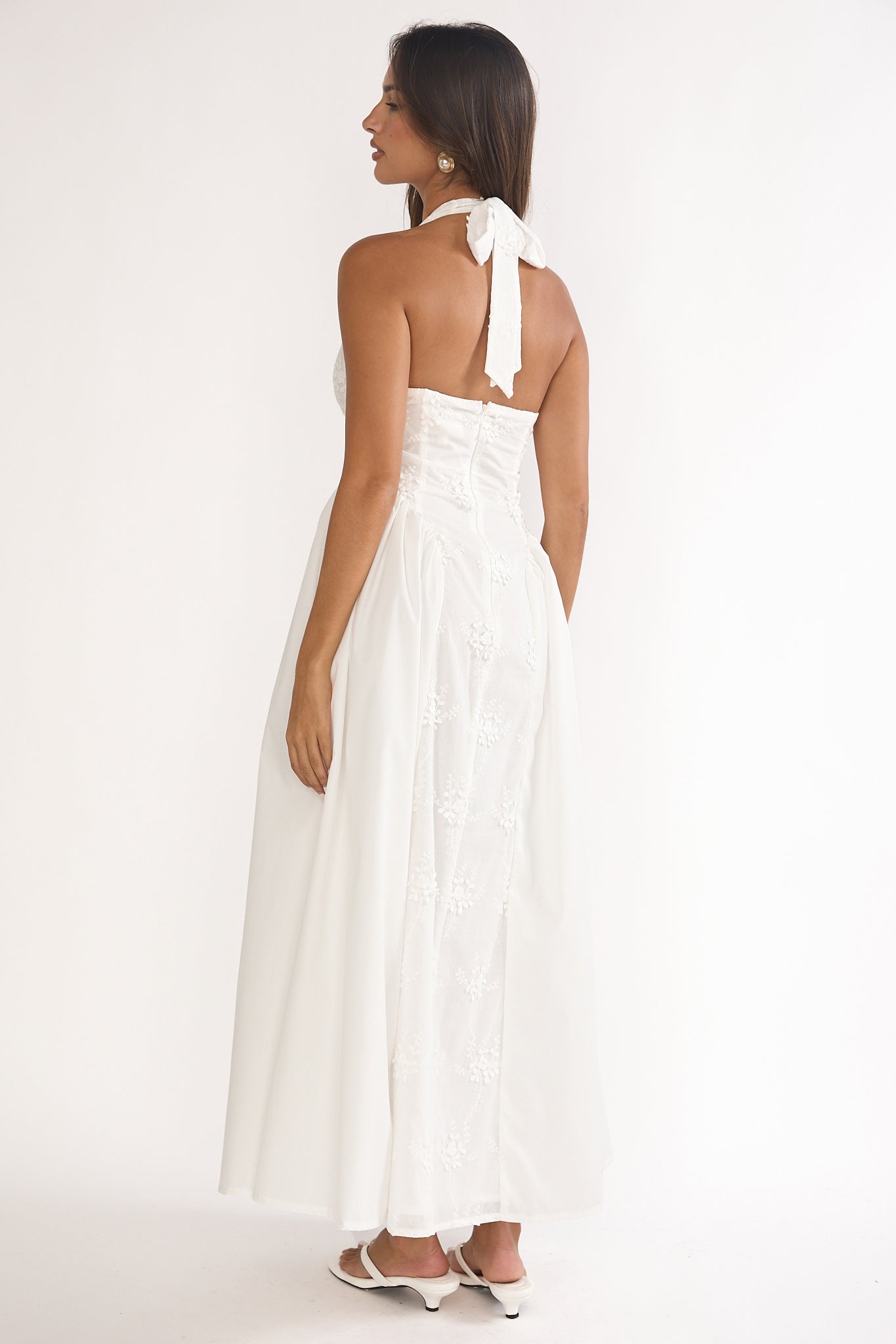 Talirosa Embroidered Halterneck Maxi Dress White