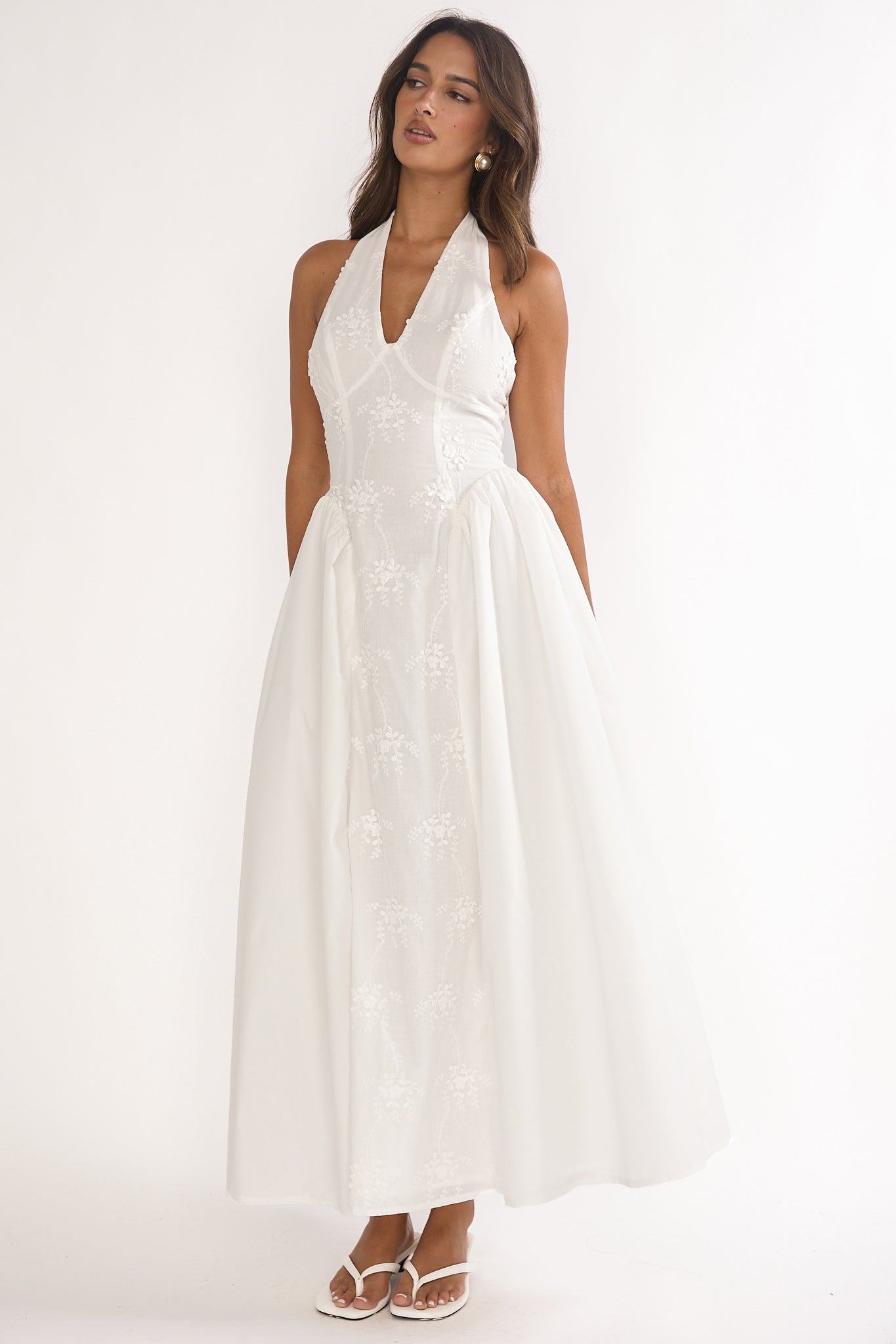 Talirosa Embroidered Halterneck Maxi Dress White
