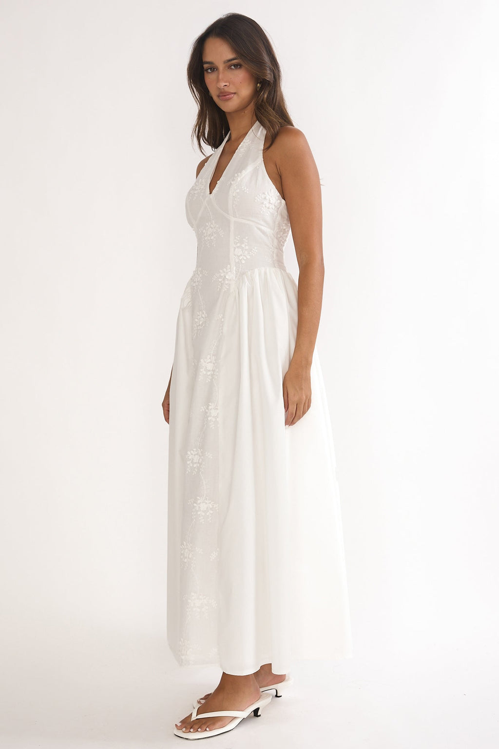 Talirosa Embroidered Halterneck Maxi Dress White