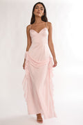 Rivena Rosette Chiffon Drape Maxi Dress Pink