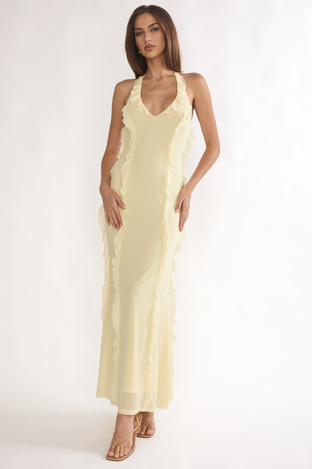 Collins Halter Ruffle Trim Maxi Dress Butter