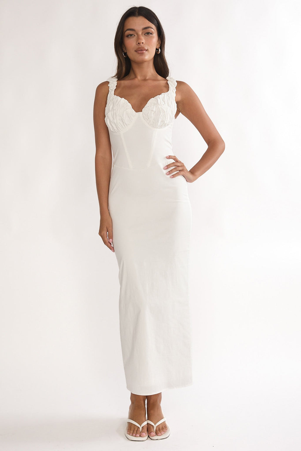 Zabrina Shirred Bust Maxi Dress Off White