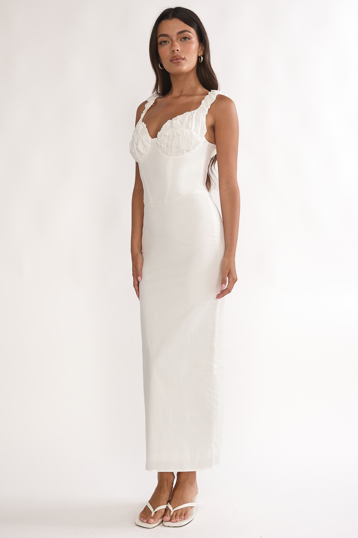 Zabrina Shirred Bust Maxi Dress Off White