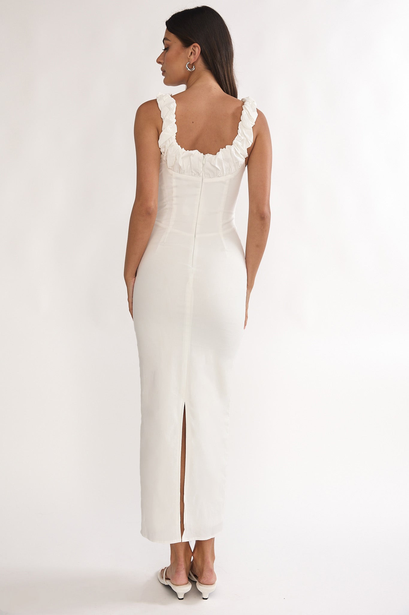 Zabrina Shirred Bust Maxi Dress Off White