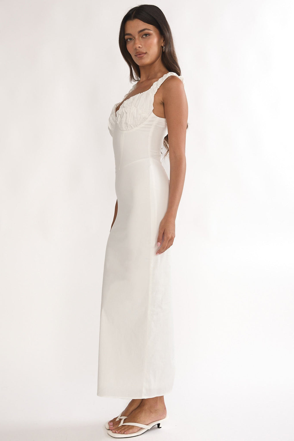 Zabrina Shirred Bust Maxi Dress Off White