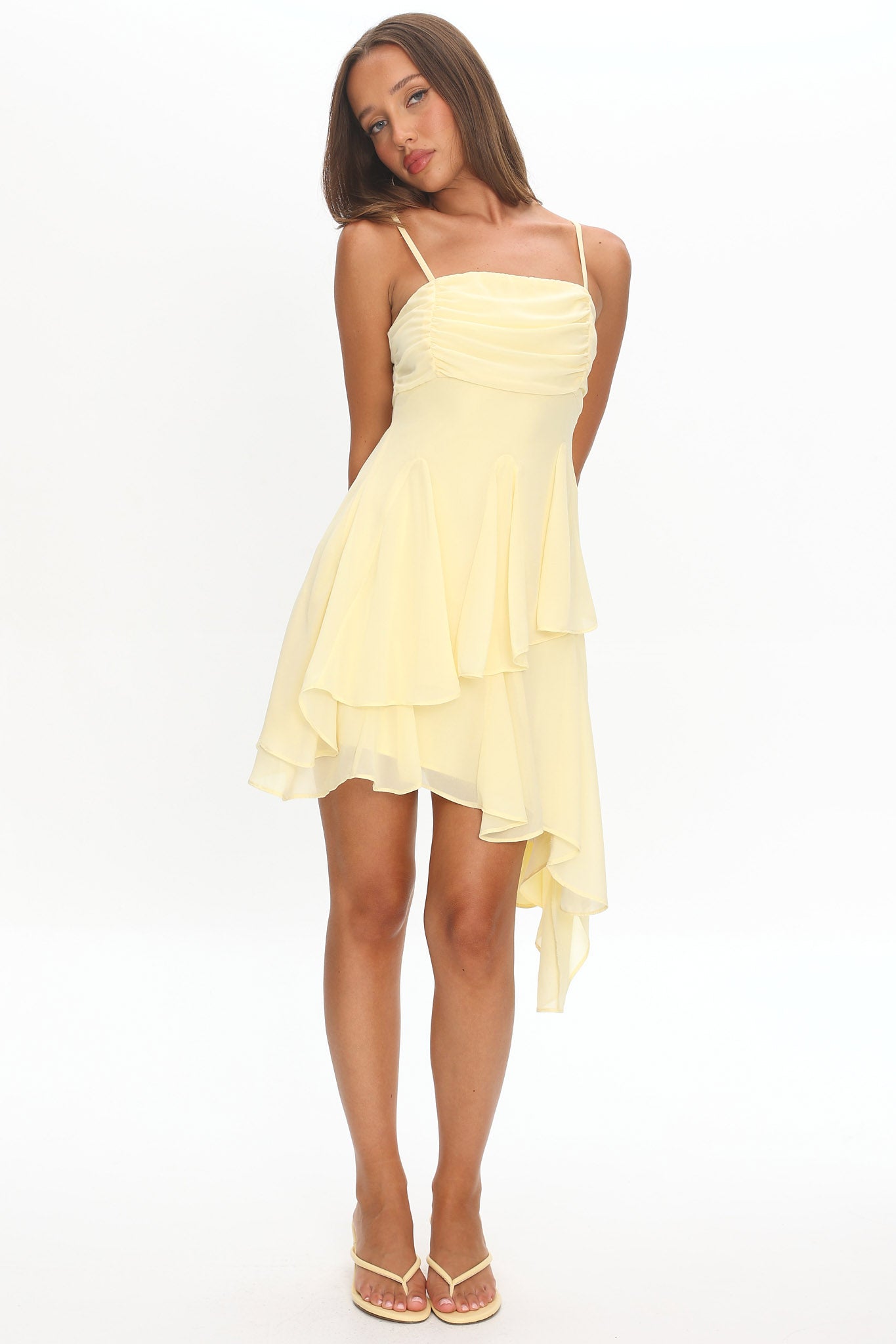 Skylah Asymmetric Hem Mini Dress Butter