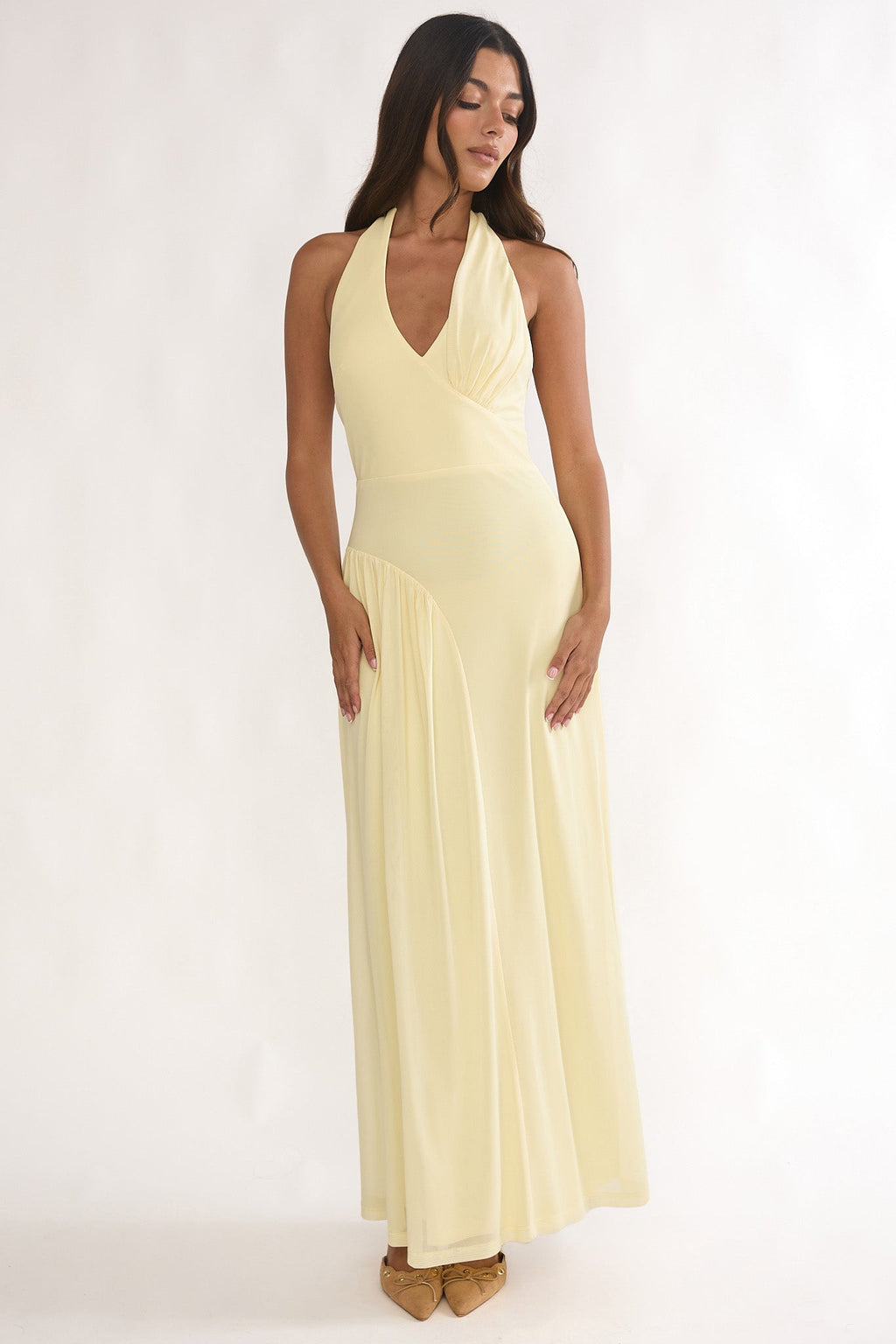 Ziera Ruched Insert Halter Maxi Dress Butter